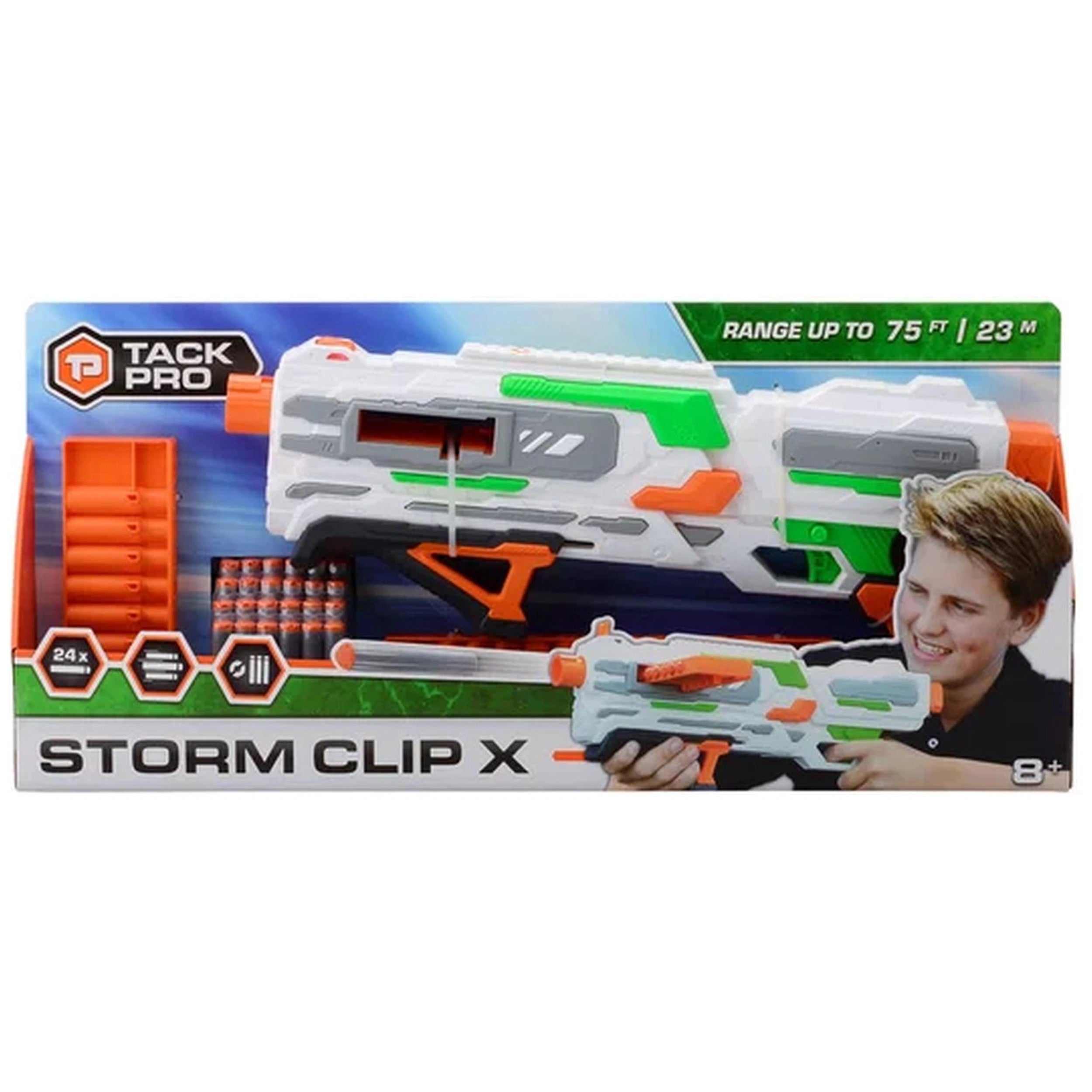 Johntoy - Tack Pro Storm Clip X avec 2 clips et 24 fléchettes 50 cm - Équipement de jeu en extérieur