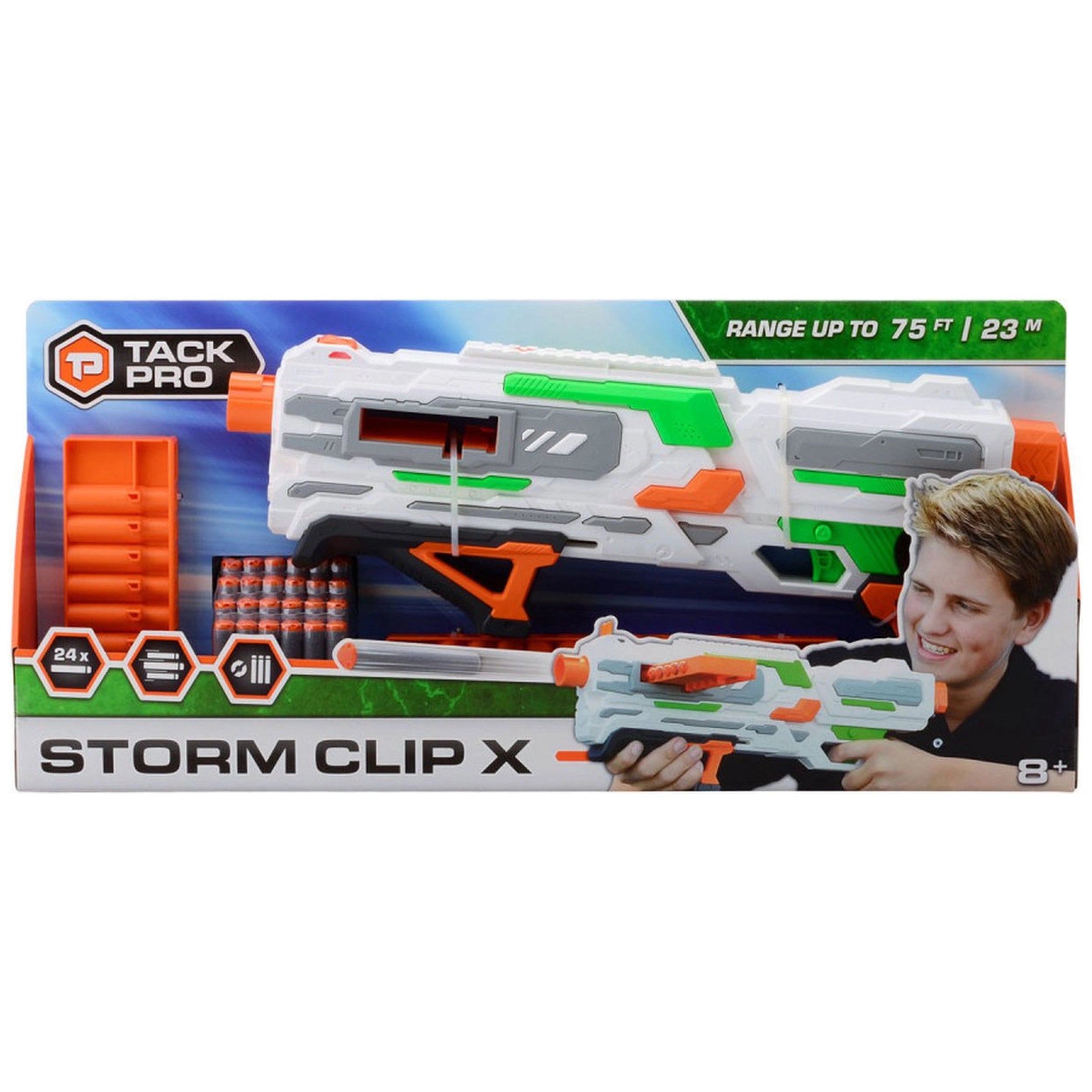 Johntoy - Tack Pro Storm Clip X avec 2 clips et 24 fléchettes 50 cm - Équipement de jeu en extérieur