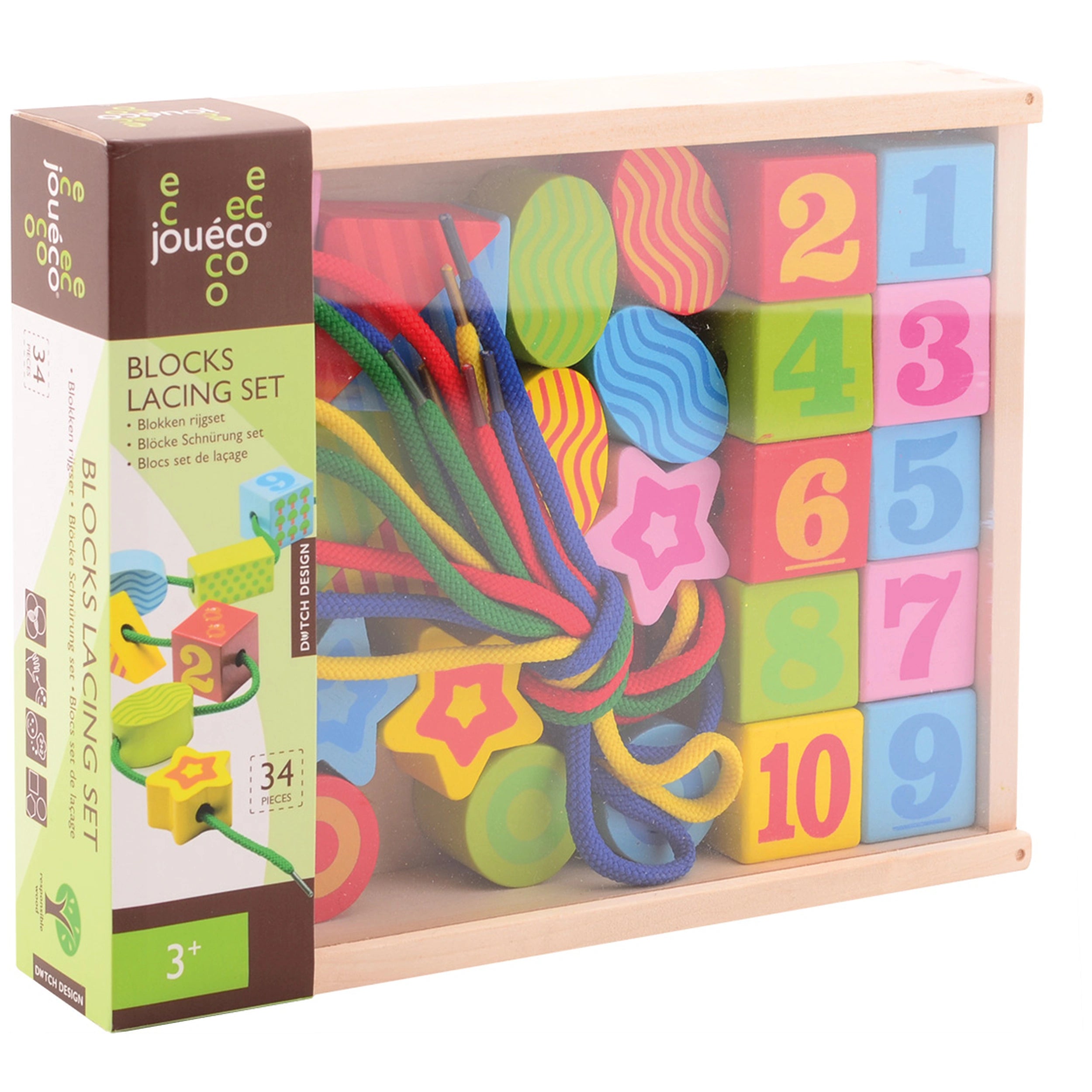 Johntoy - Ensemble de blocs en bois à lacer dans une boîte de rangement - Jouets d'activité pour bébés