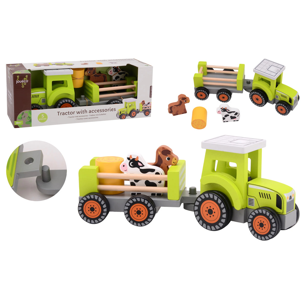 Johntoy - Tracteur en bois avec accessoires - Véhicules de jeu