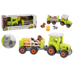 Johntoy - Tracteur en bois avec accessoires - Véhicules de jeu