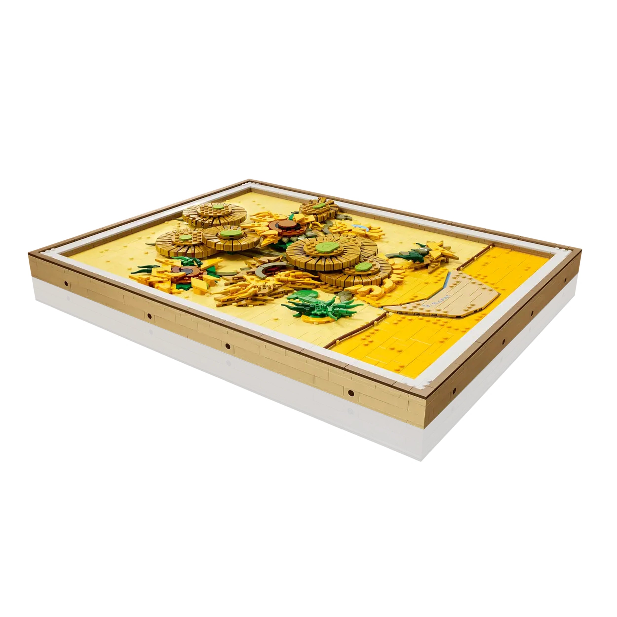 LEGO® Art set featuring an intricate 3D rendition of Van Gogh's "Sunflowers" with vibrant yellow flowers and green leaves.