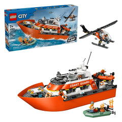 LEGO - Bateau de sauvetage de la garde côtière de la ville et hélicoptère - Jouets de construction