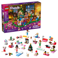 LEGO Friends Advent Calendar 2025, featuring colorful minidolls, playful animals, and festive accessories, set against a cozy holiday backdrop.
