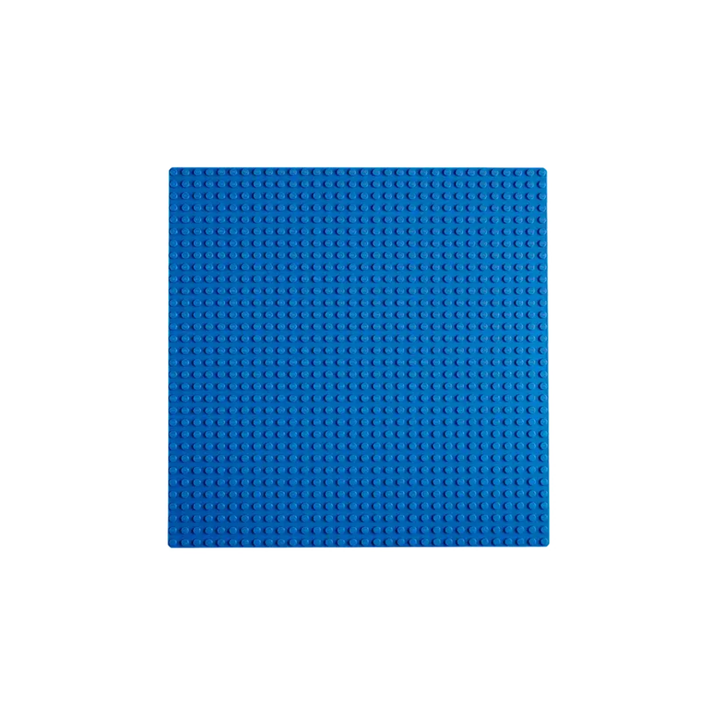 Blue LEGO Classic Baseplate measuring 9.5 inches square, featuring a textured surface with 1,024 aligned studs for creative building.