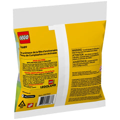 Yellow LEGO packaging for the Creator Birthday Party Animals set, featuring product details and safety warnings in multiple languages.