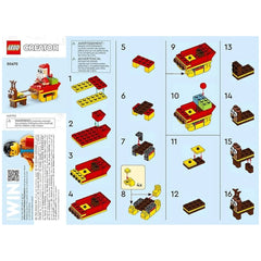 Lego Creator Santa's Sleigh Ride construction set instructions featuring Santa and a reindeer, colorful blocks, and step-by-step assembly details.