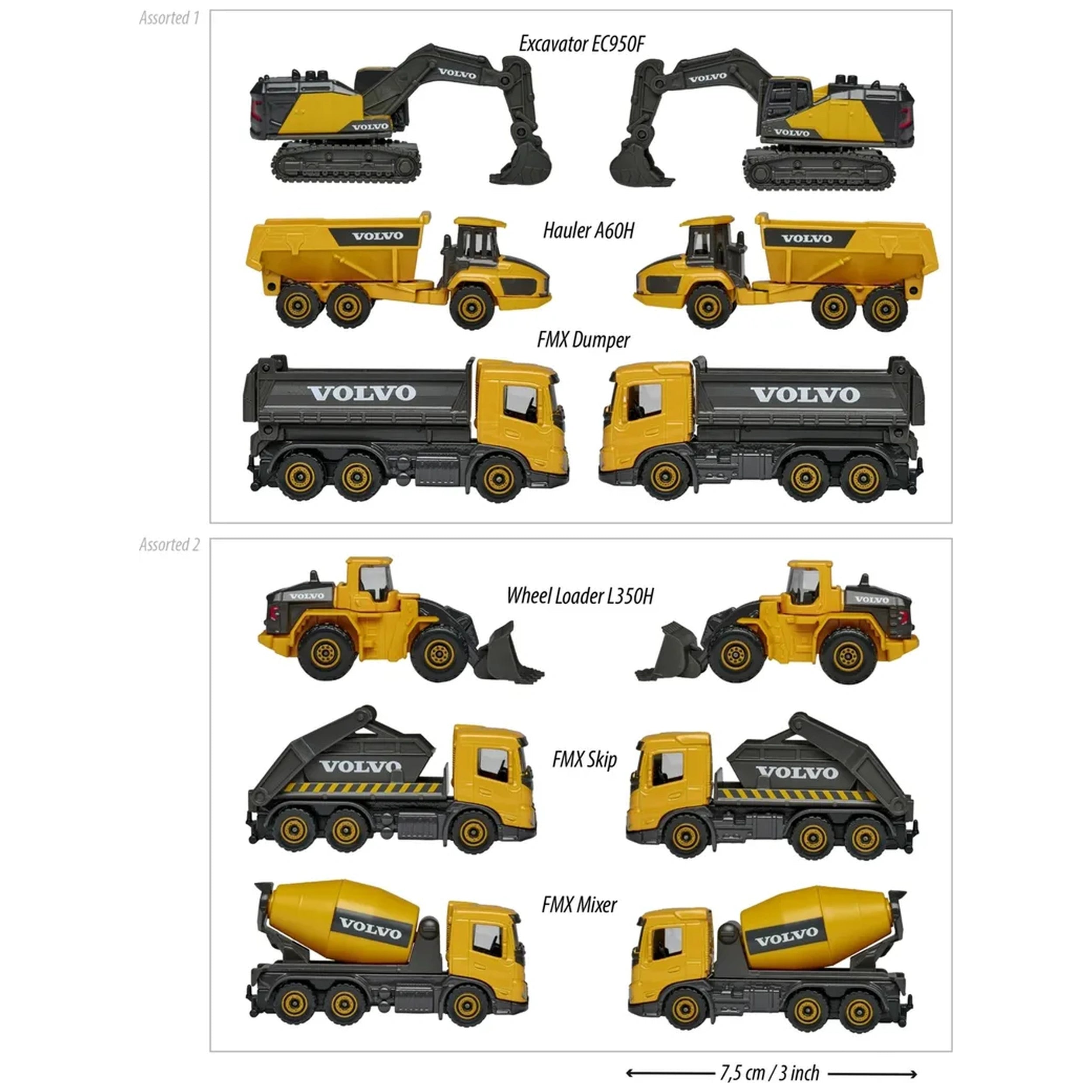Majorette - Assortiment de construction Volvo 3 véhicules de jeu