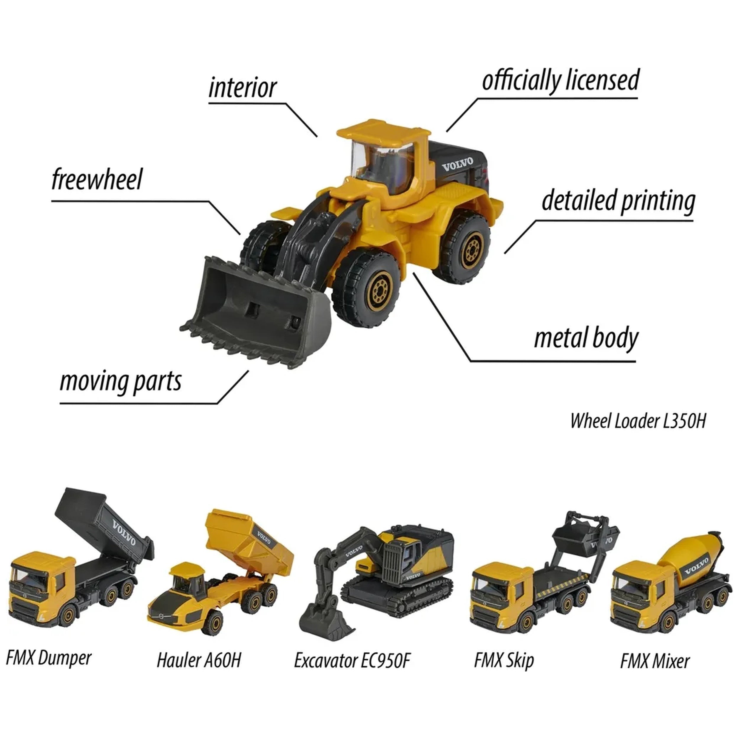 Majorette - Assortiment de construction Volvo 3 véhicules de jeu