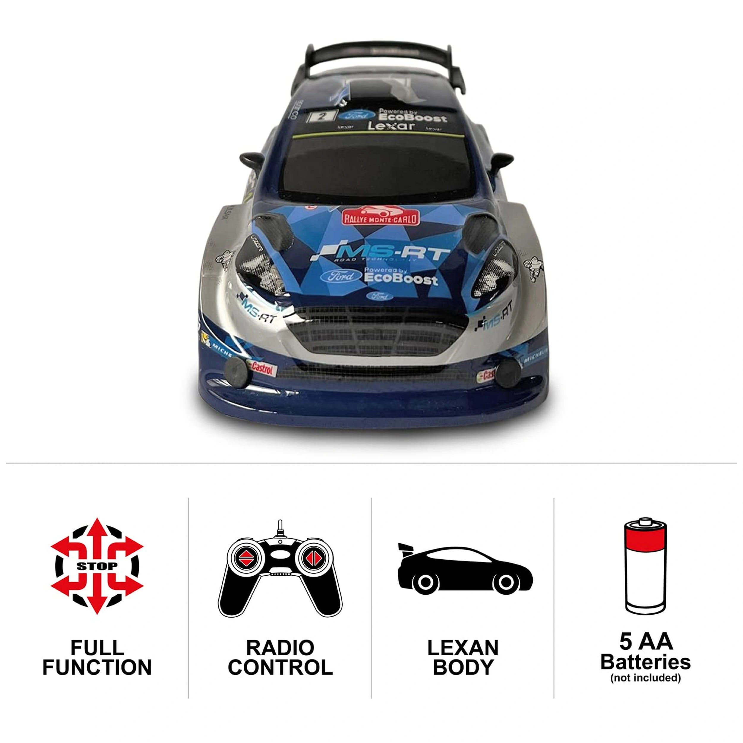 Mondo - Ford Fiesta WRC Télécommandé 2,4 GHz 1:24 Fonction Complète avec Carrosserie Lexan - Véhicules de Jeu