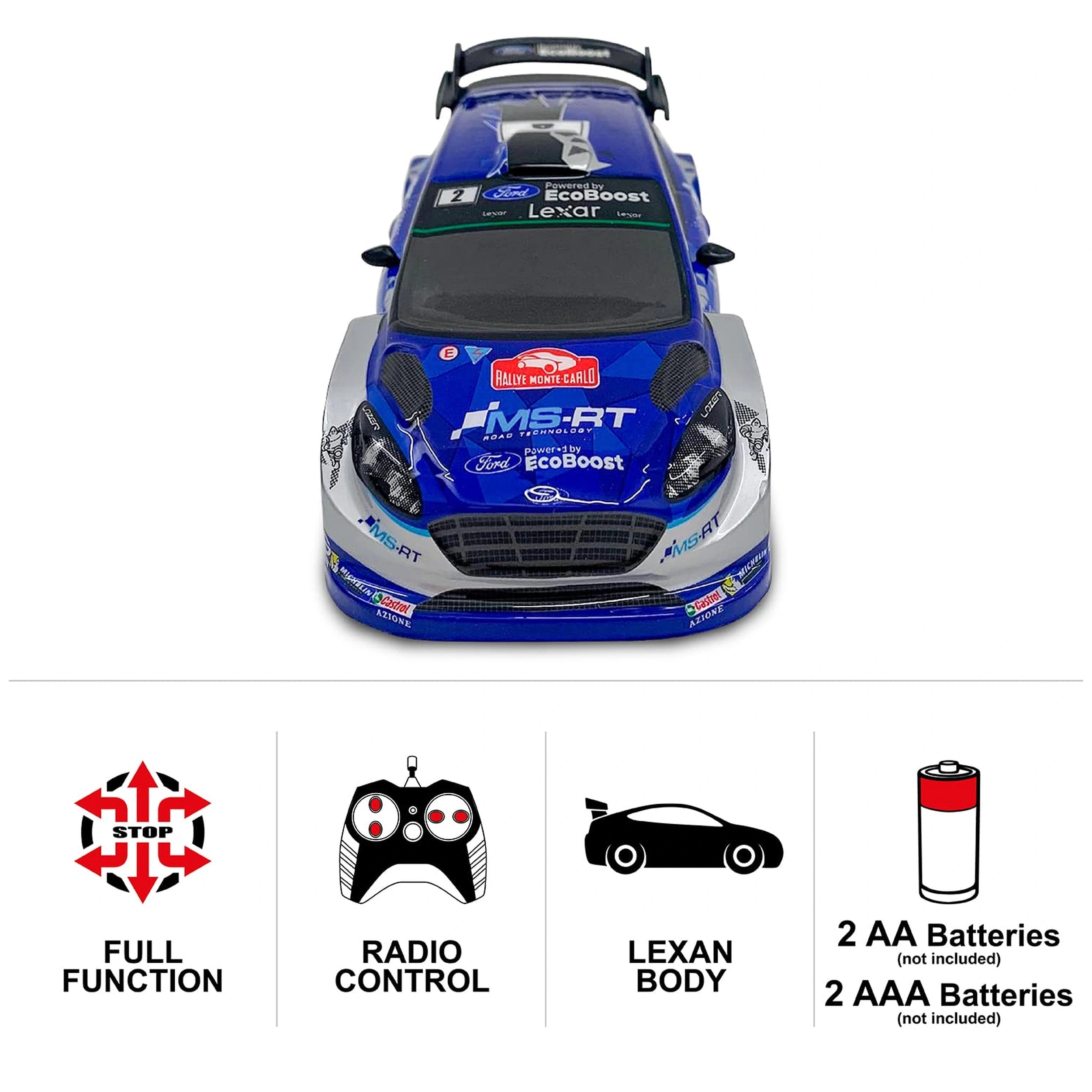 Mondo - Ford Fiesta WRC Télécommandé 2,4 GHz 1:28 Fonction Complète avec Carrosserie Lexan - Véhicules de Jeu