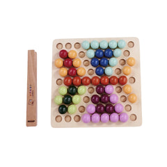 Montessori by Eichhorn - Sorting Beads Educational Set for Kids Ages 4 Years+ - 100-Piece FSC-Certified Wooden Pegboard Pattern-Matching Game with Tweezers and 8 Design Cards