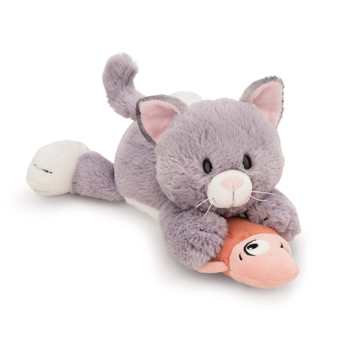 NICI - Homies - Peluche Chat Allongé Gris Poisson Nici Vert 35 Cm - Animaux en Peluche