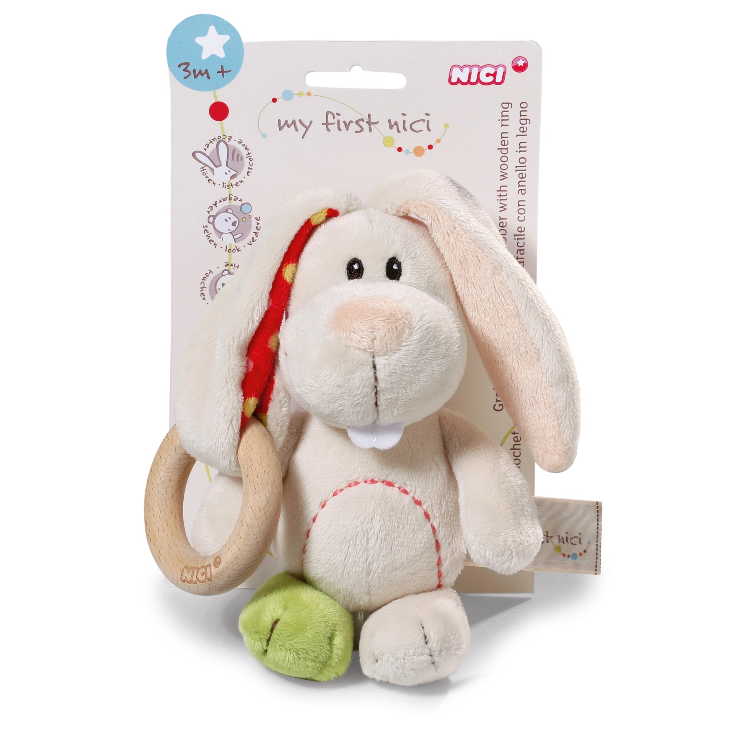 NICI - Mon Premier NICI - Lapin Griffin Tilli avec Anneau en Bois - Sucettes et Anneaux de Dentition