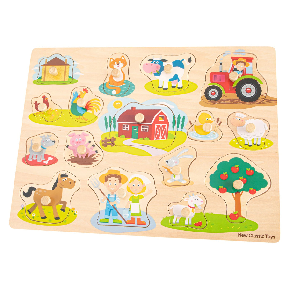 New Classic Toys - Puzzle à chevilles - 16 pièces - Ferme - Jouets d'activité pour bébés