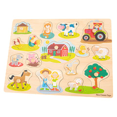 New Classic Toys - Puzzle à chevilles - 16 pièces - Ferme - Jouets d'activité pour bébés