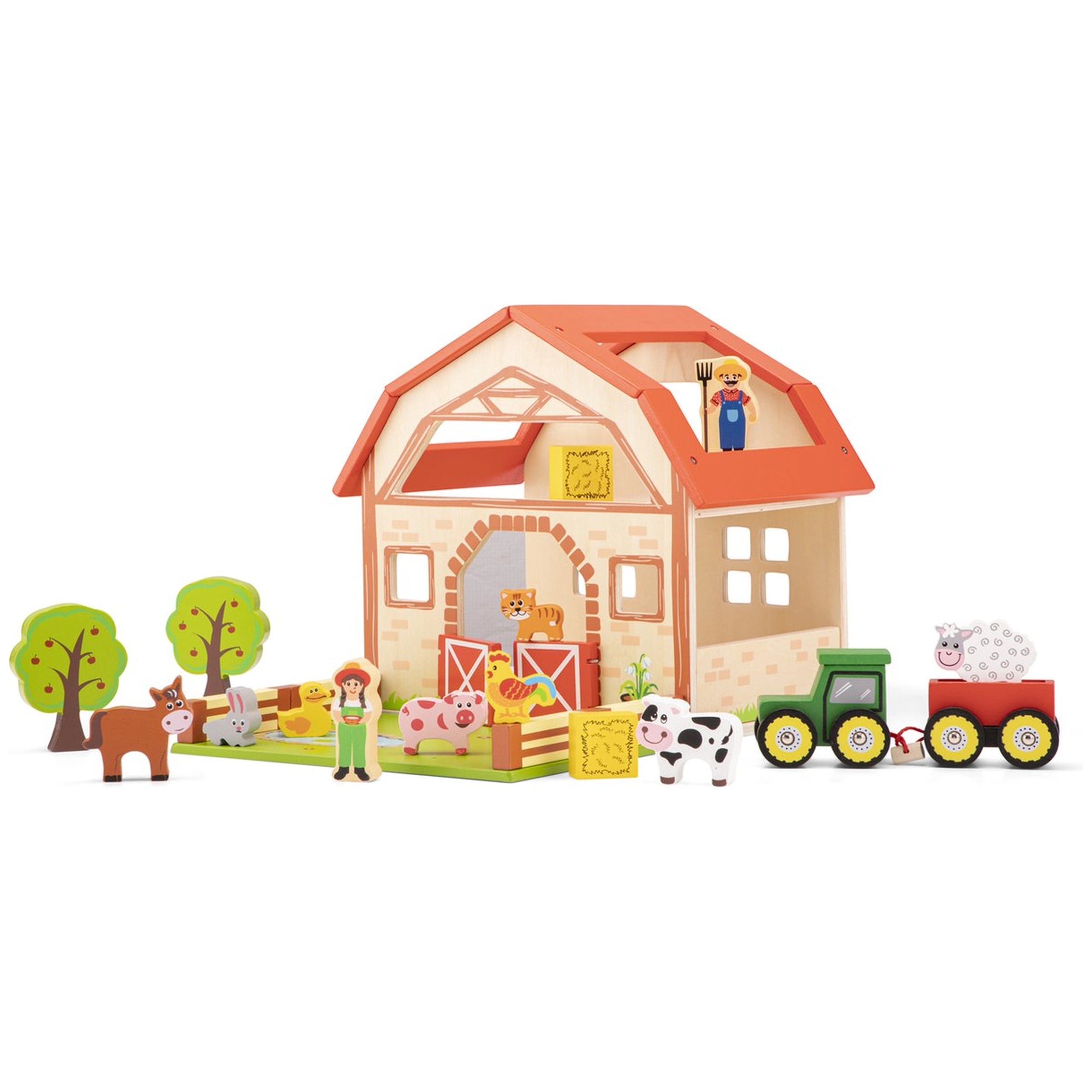 New Classic Toys - Ensemble de jouets en bois de ferme avec 20 figurines - Ensembles de jeux pour enfants