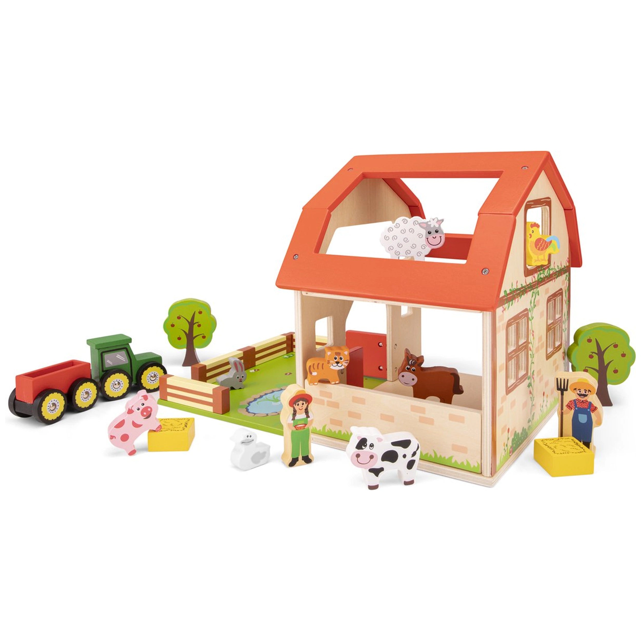 New Classic Toys - Ensemble de jouets en bois de ferme avec 20 figurines - Ensembles de jeux pour enfants