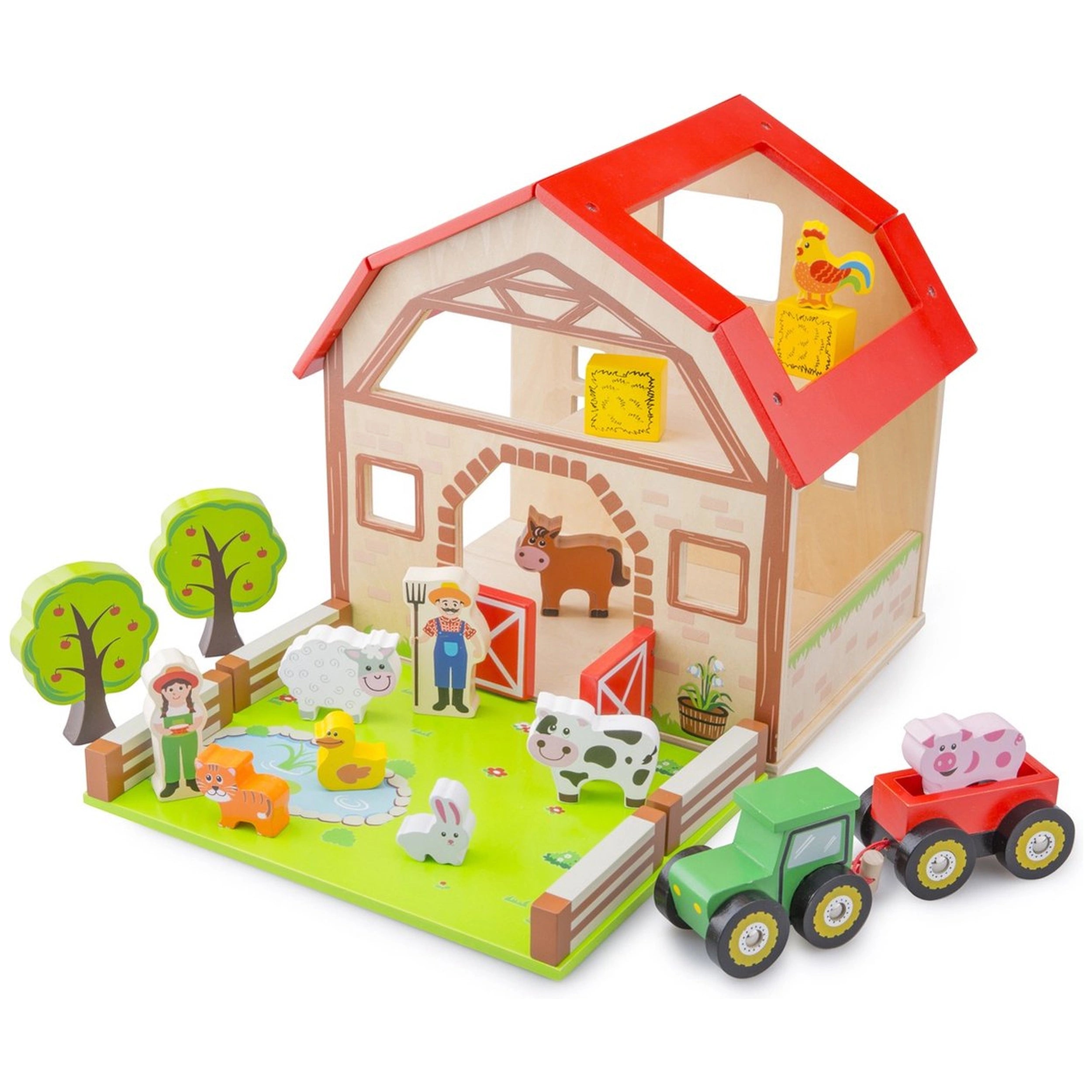 New Classic Toys - Ensemble de jouets en bois de ferme avec 20 figurines - Ensembles de jeux pour enfants