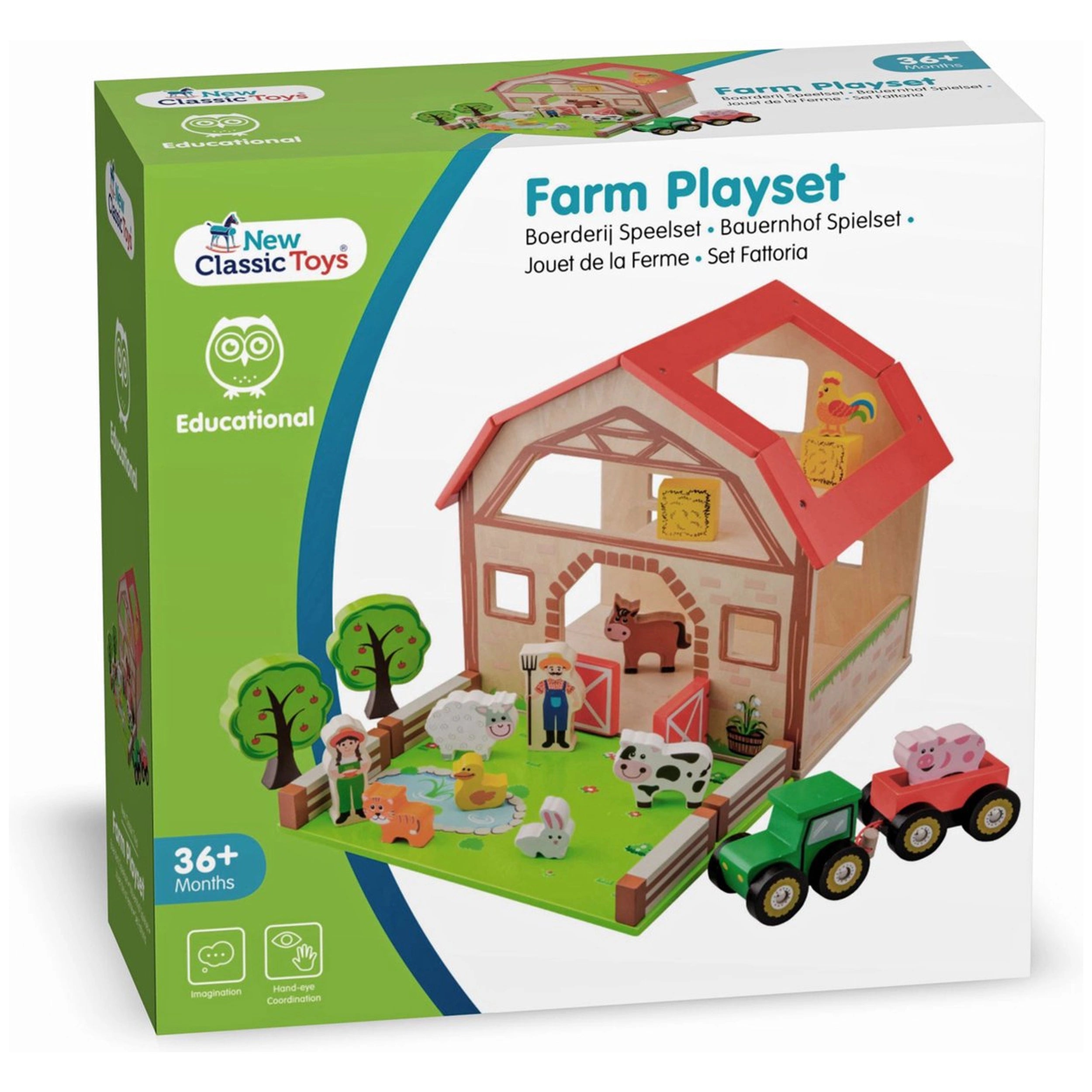New Classic Toys - Ensemble de jouets en bois de ferme avec 20 figurines - Ensembles de jeux pour enfants