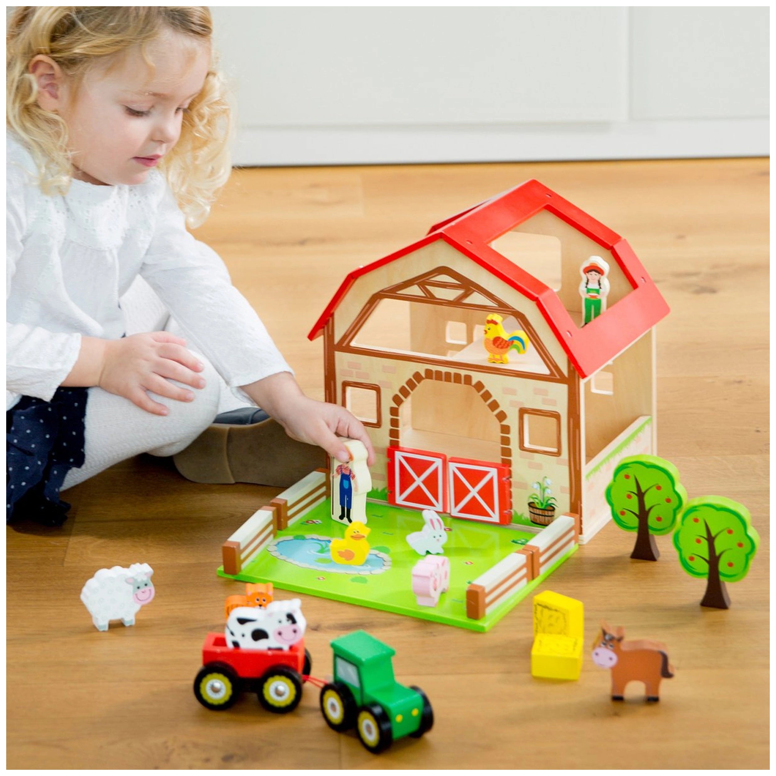 New Classic Toys - Ensemble de jouets en bois de ferme avec 20 figurines - Ensembles de jeux pour enfants