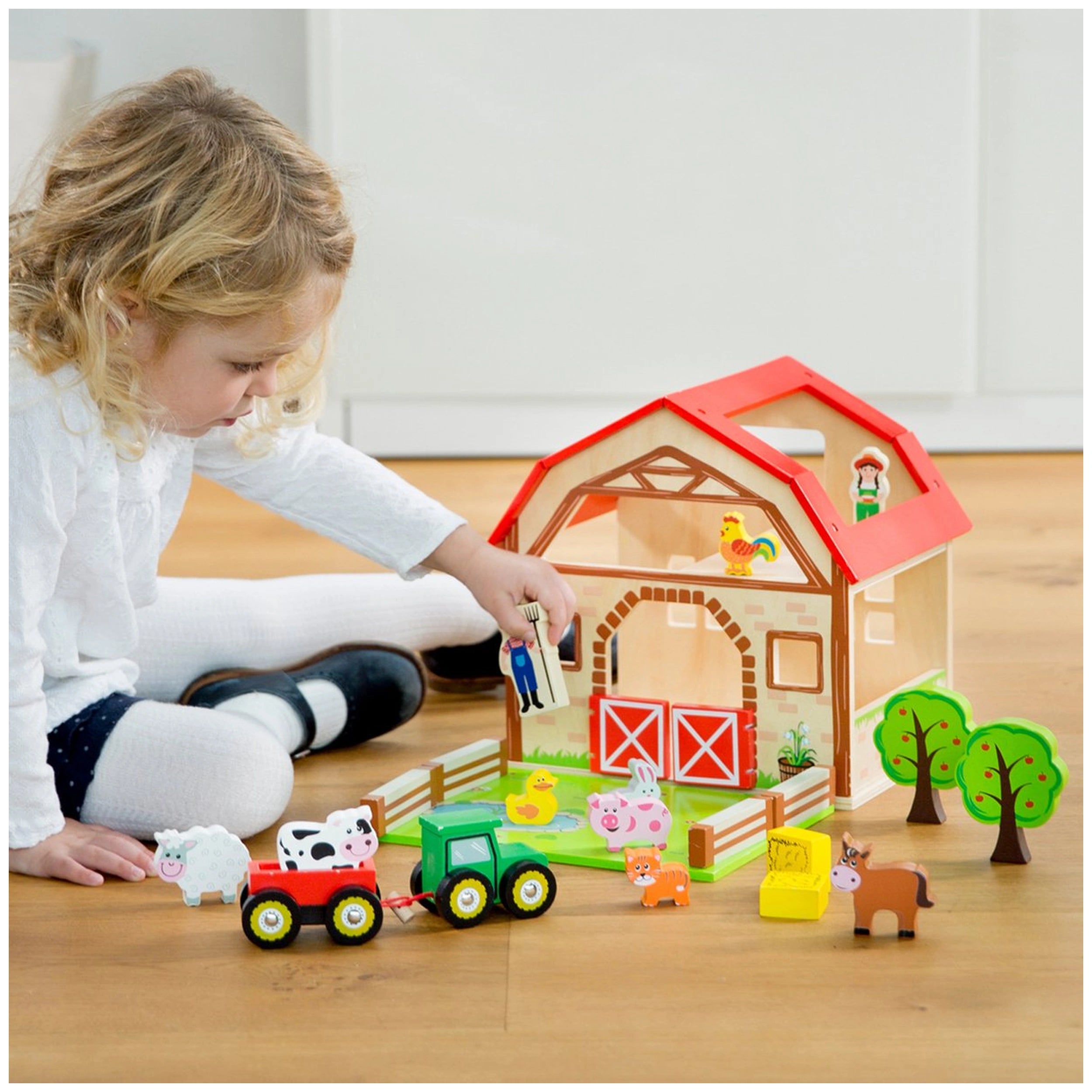 New Classic Toys - Ensemble de jouets en bois de ferme avec 20 figurines - Ensembles de jeux pour enfants