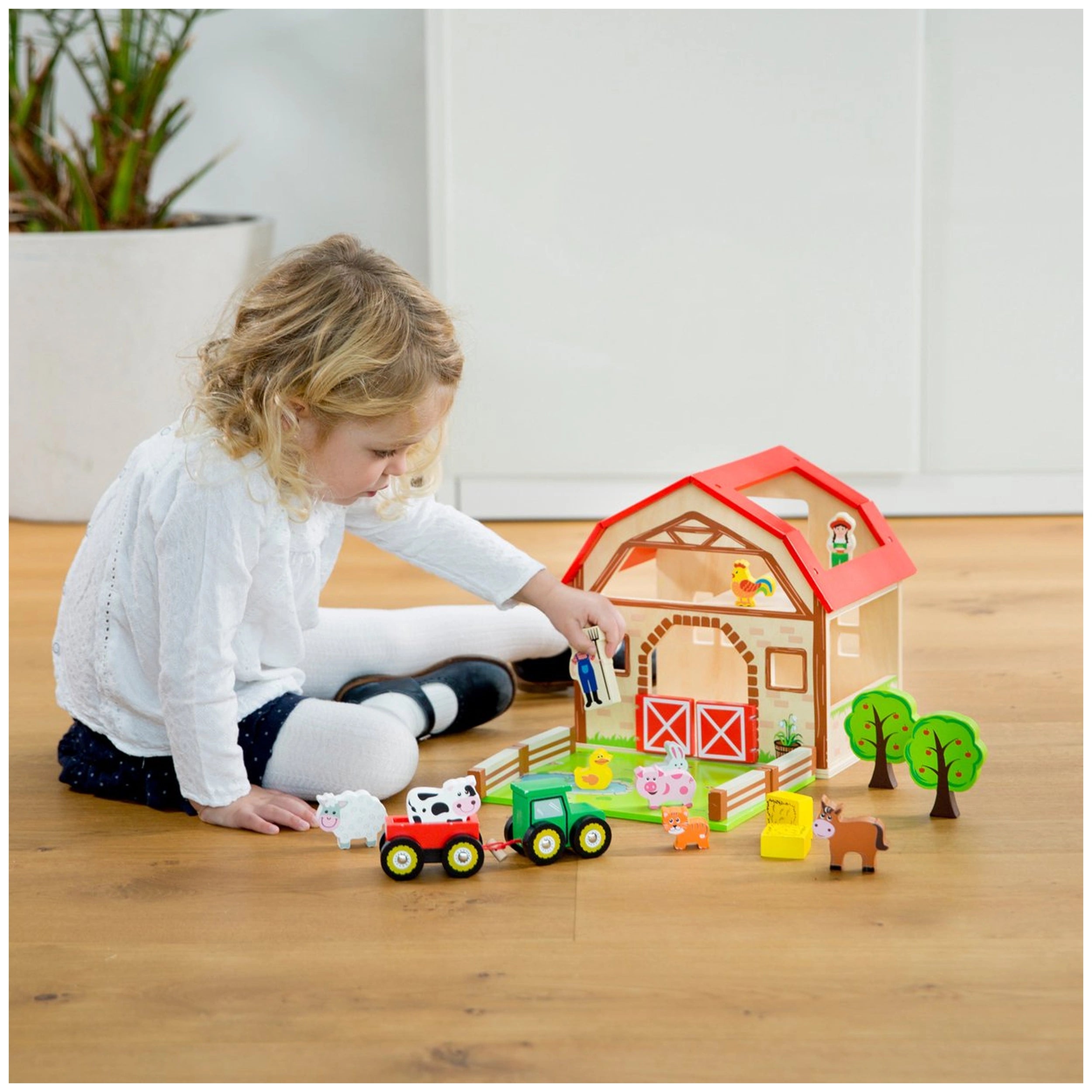 New Classic Toys - Ensemble de jouets en bois de ferme avec 20 figurines - Ensembles de jeux pour enfants