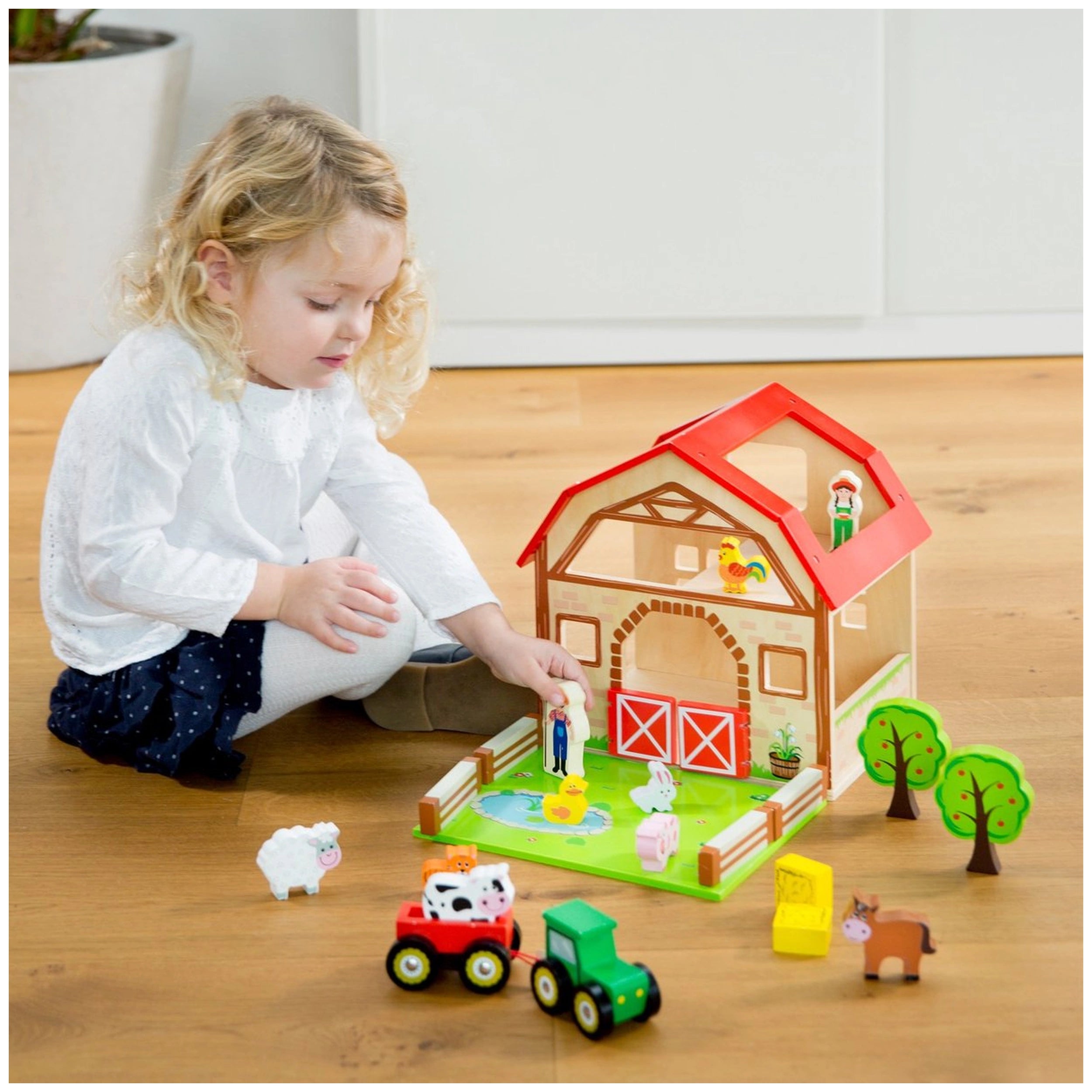 New Classic Toys - Ensemble de jouets en bois de ferme avec 20 figurines - Ensembles de jeux pour enfants