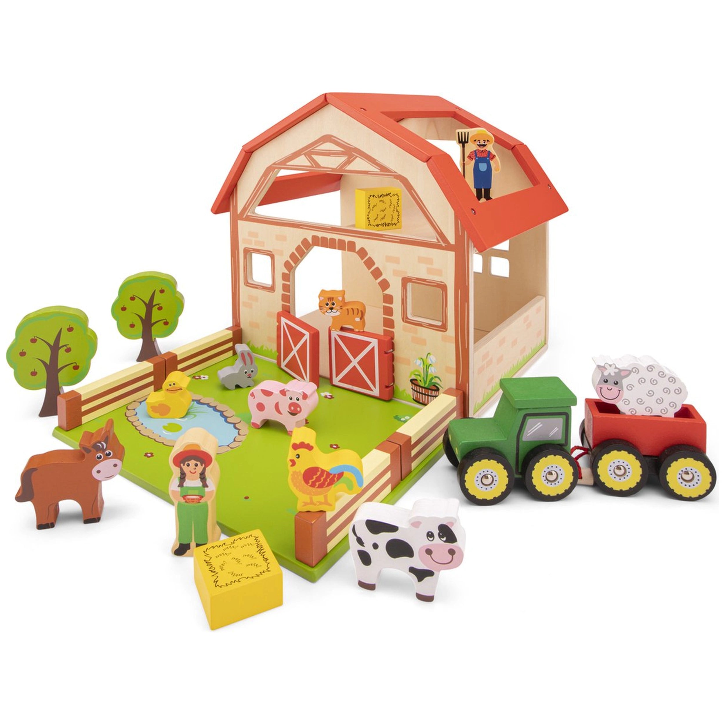 New Classic Toys - Ensemble de jouets en bois de ferme avec 20 figurines - Ensembles de jeux pour enfants