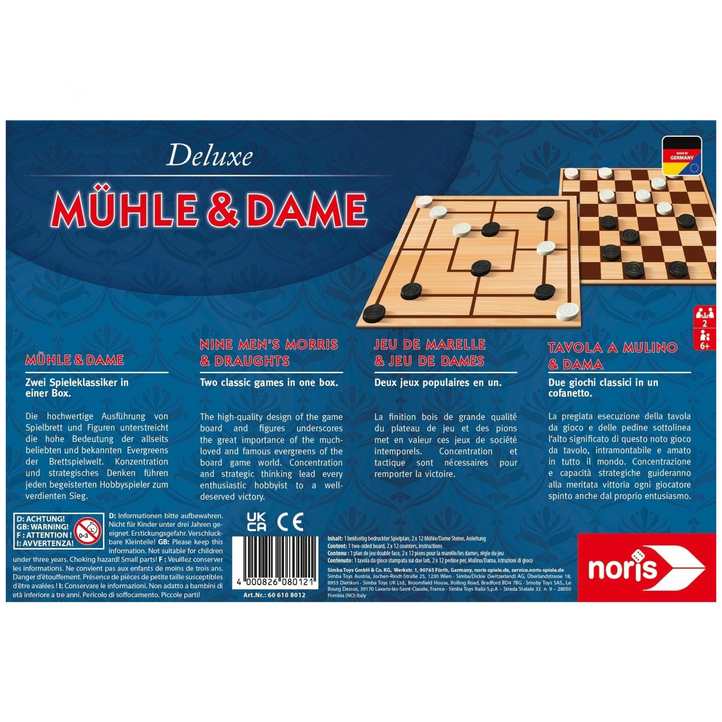 Noris - Deluxe - Morris & Checkers - Jeux de société - Édition internationale - Jeux de société