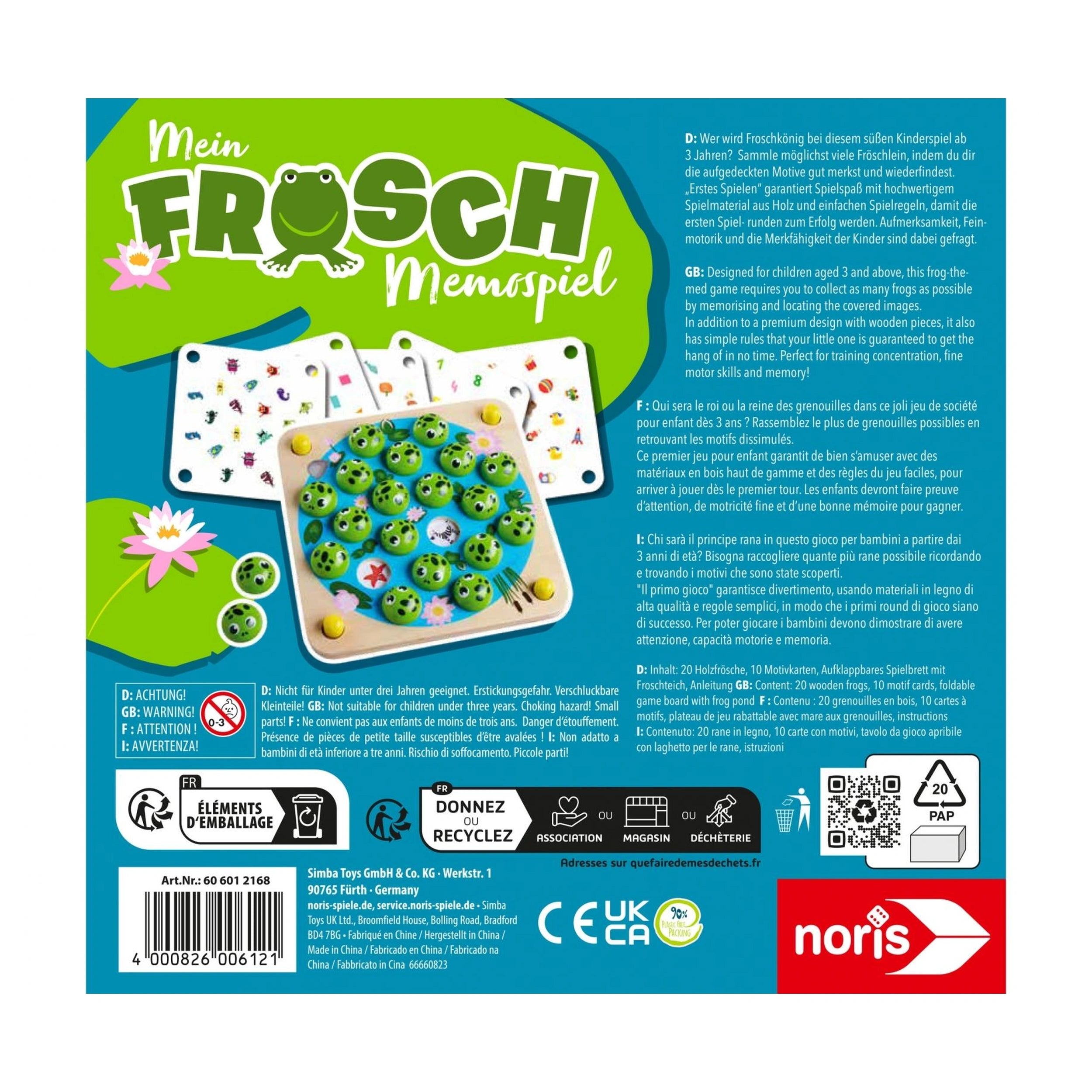 Noris - Mon Jeu de Mémoire Frog - Jeux de Société - Édition Internationale - Jeux de Société