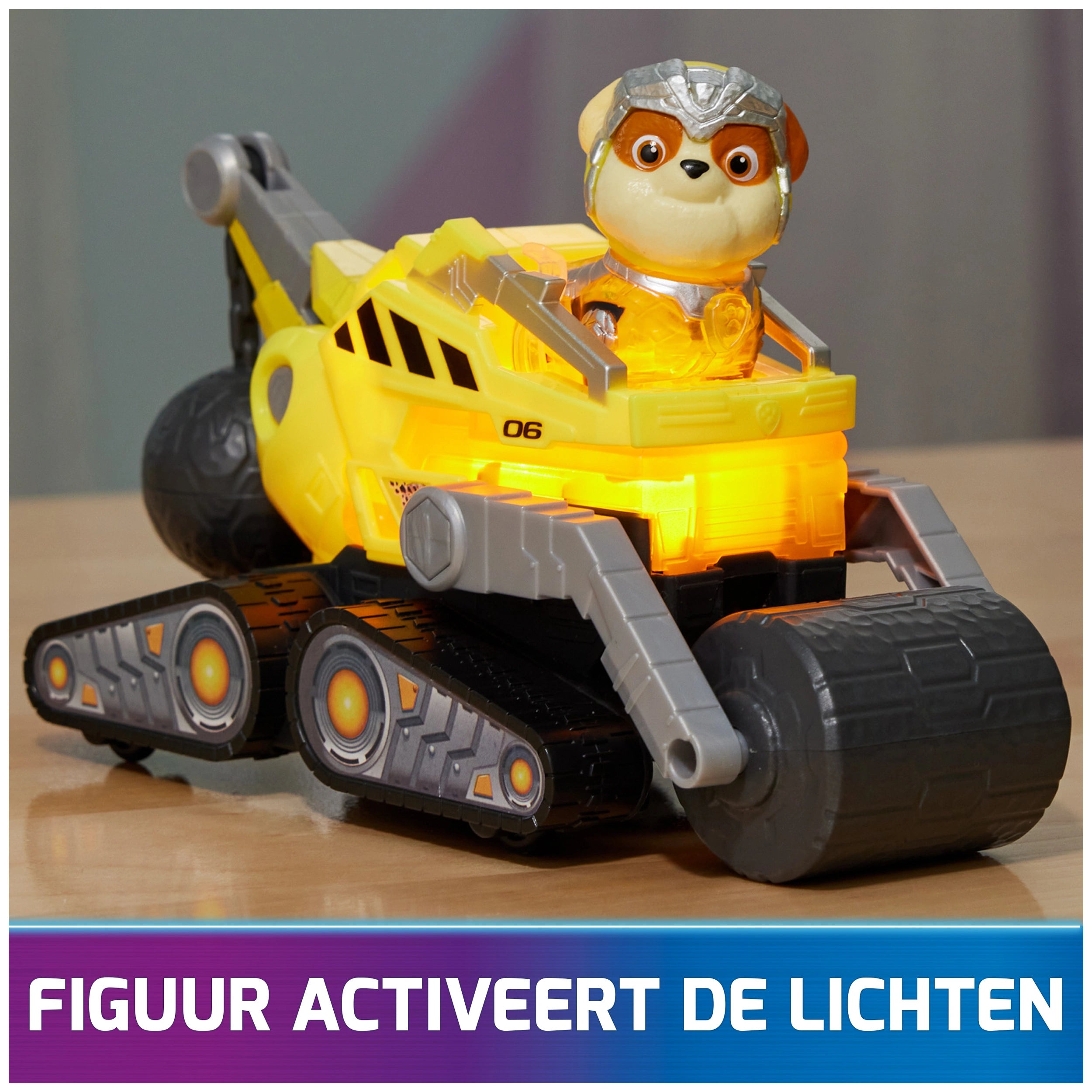 Paw Patrol The Mighty Movie Construction Toy Truck with Rubble Mighty Pups Action Figure with Lights and Sounds