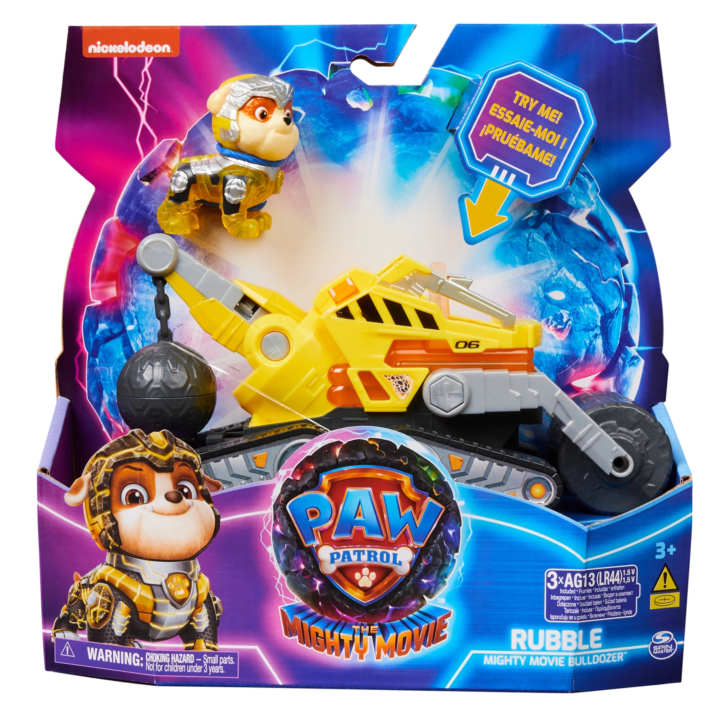 Paw Patrol The Mighty Movie Construction Toy Truck with Rubble Mighty Pups Action Figure with Lights and Sounds