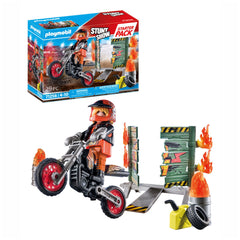 Playmobil Starter Pack Stunt Show Motorcycle With Fire Wall - 71256