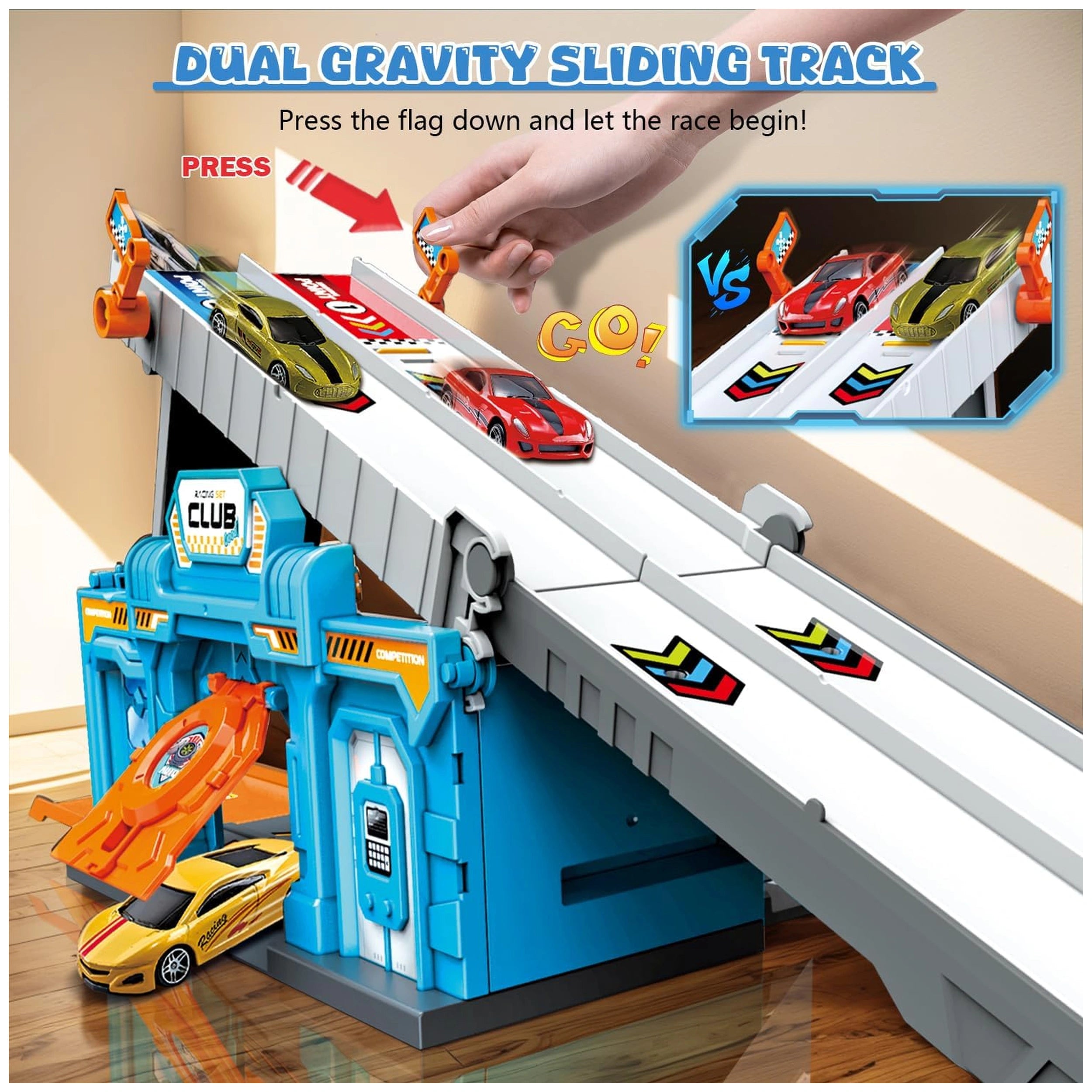 RS Toys - Pista Pit Stop 2 in 1 Portable Garage and Launcher Track - Play Vehicles