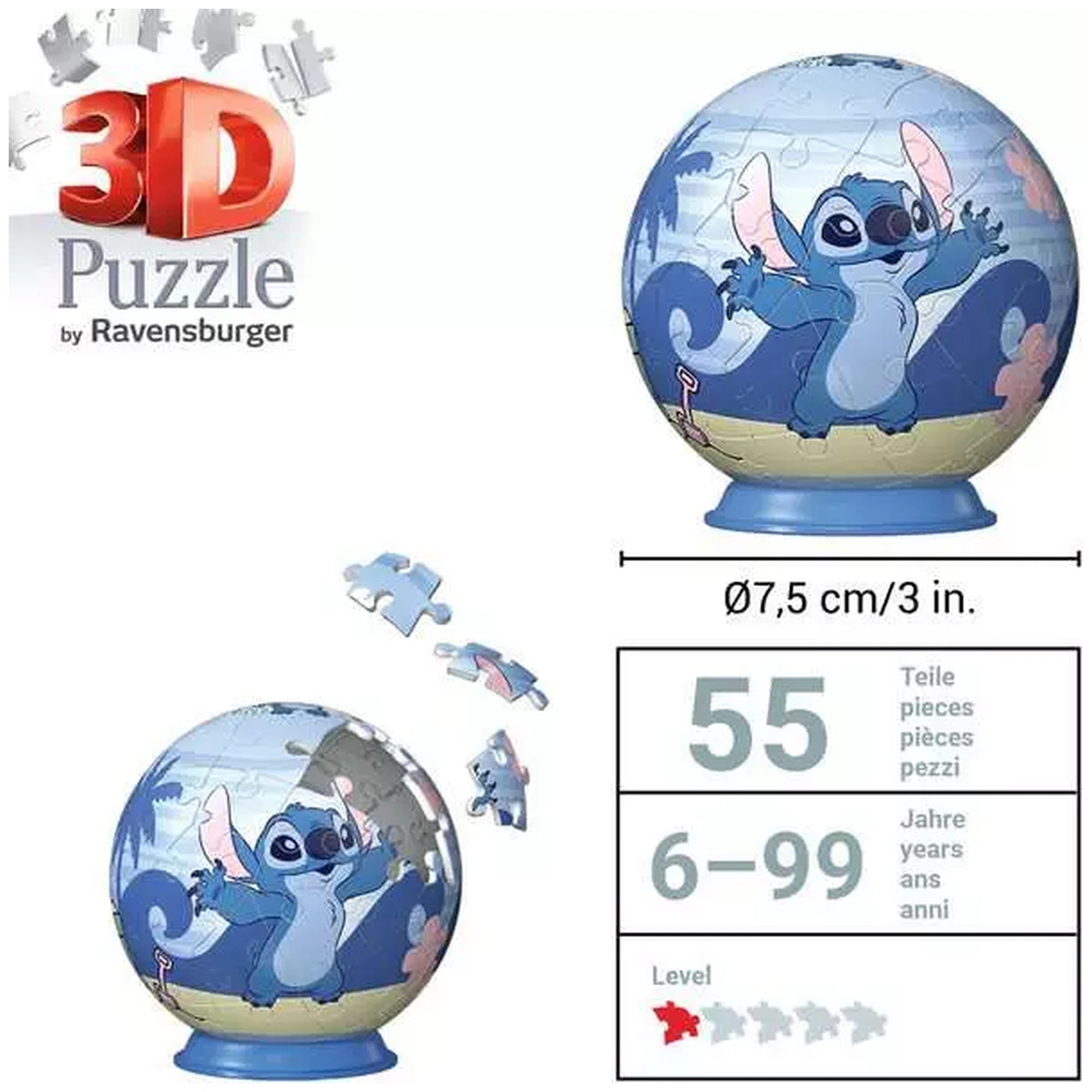 Ravensburger - Ball de Puzzle 3D - Figurines de Jouet Action Disney Stitch