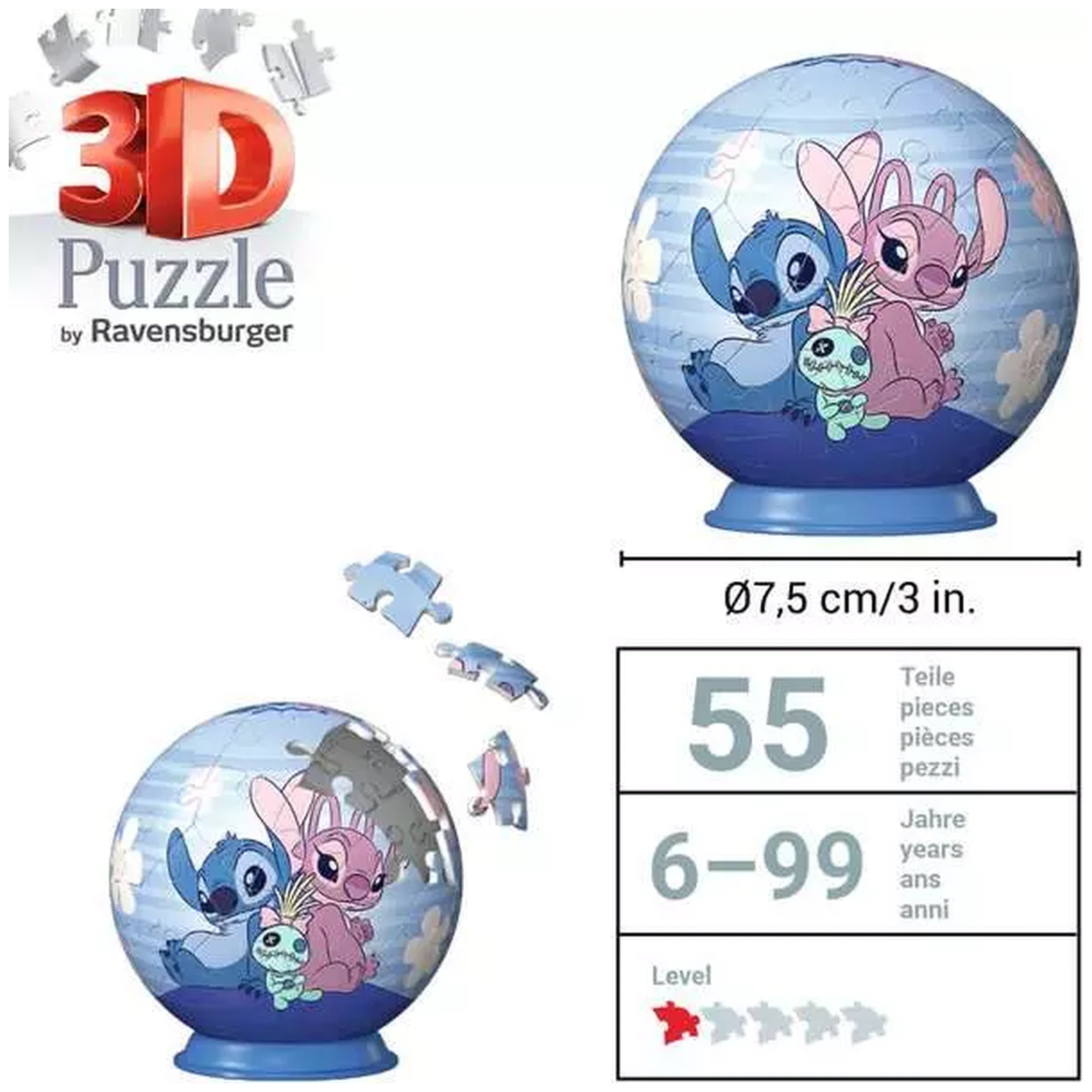 Ravensburger - Ball de Puzzle 3D - Disney Stitch Angel - Figurines d'Action