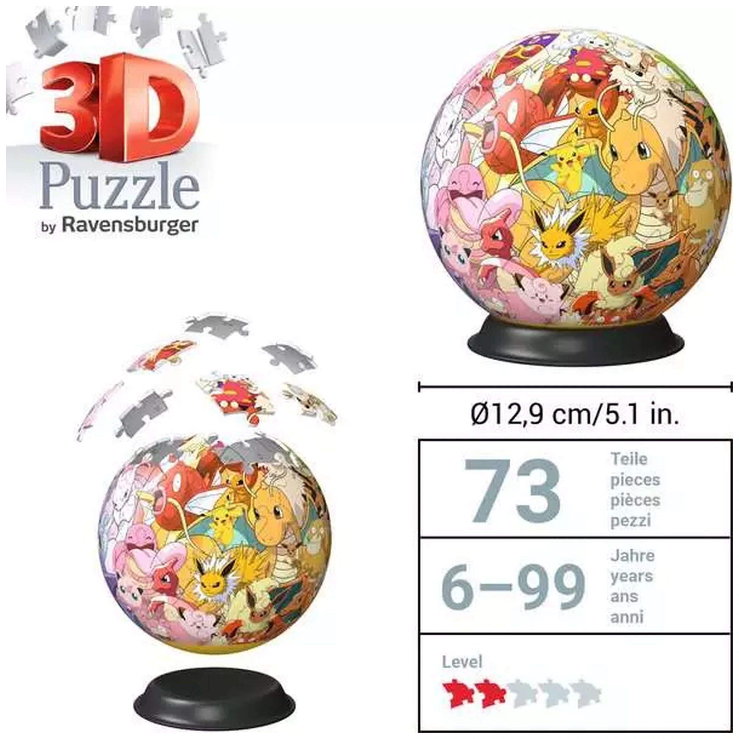 Ravensburger - Puzzle 3D Boule Pokémon Région Kanto Figurines d'Action