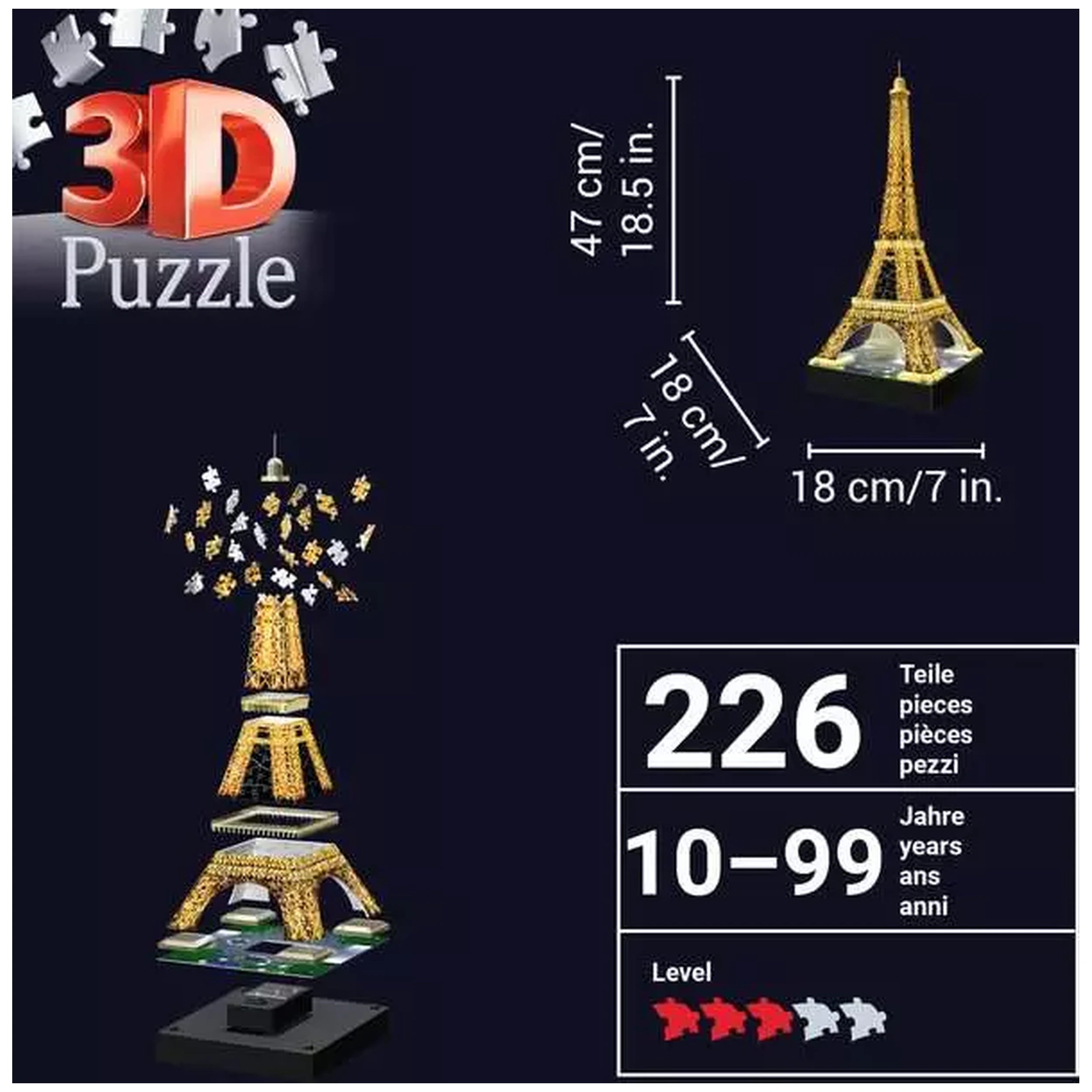 Ravensburger - Tour Eiffel de Nuit - 216 Pièces - Puzzles 3D