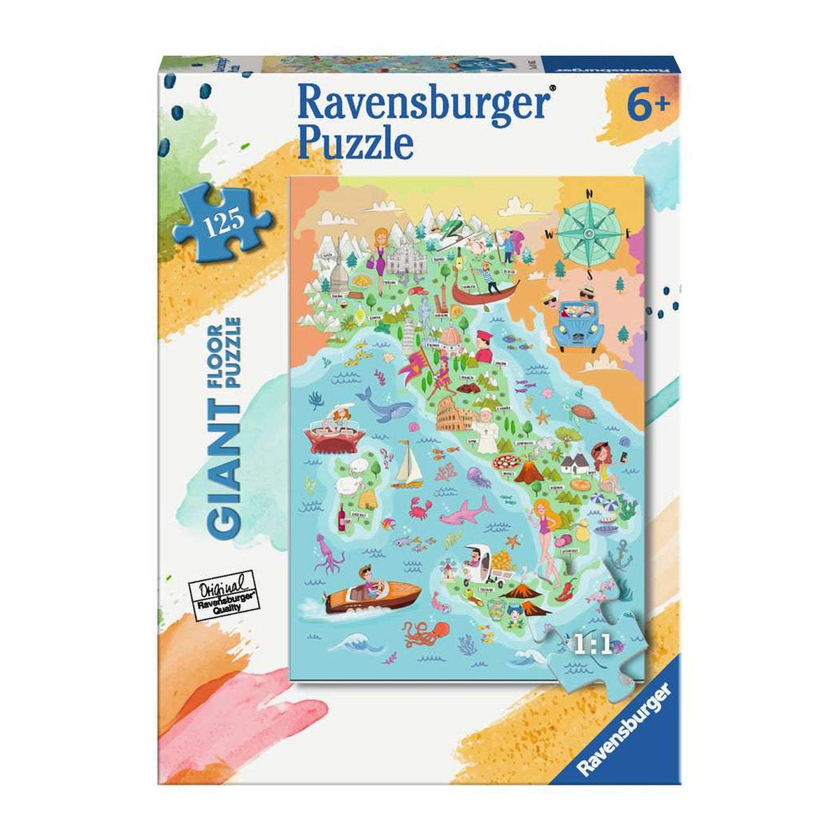 Ravensburger - Carte de la Péninsule Italienne - 125 Pièces - Puzzle Géant de Sol
