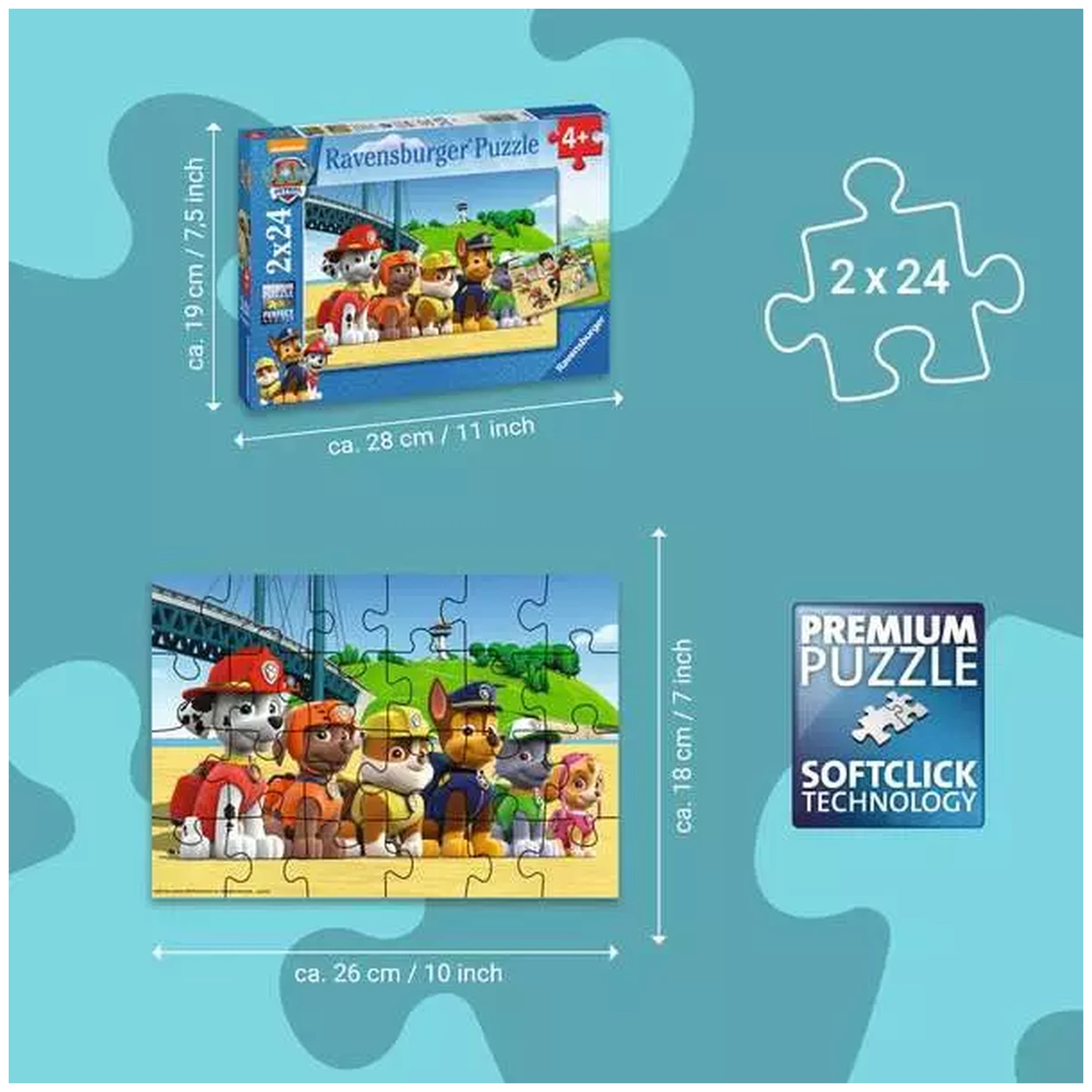 Ravensburger - Paw Patrol - Chiens Héroïques - 2x24 Pièces - Puzzles