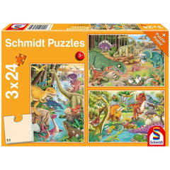SCHMIDT SPIELE - Puzzles Amusants de Dinosaure 3x24 Pcs pour Enfants - Puzzles