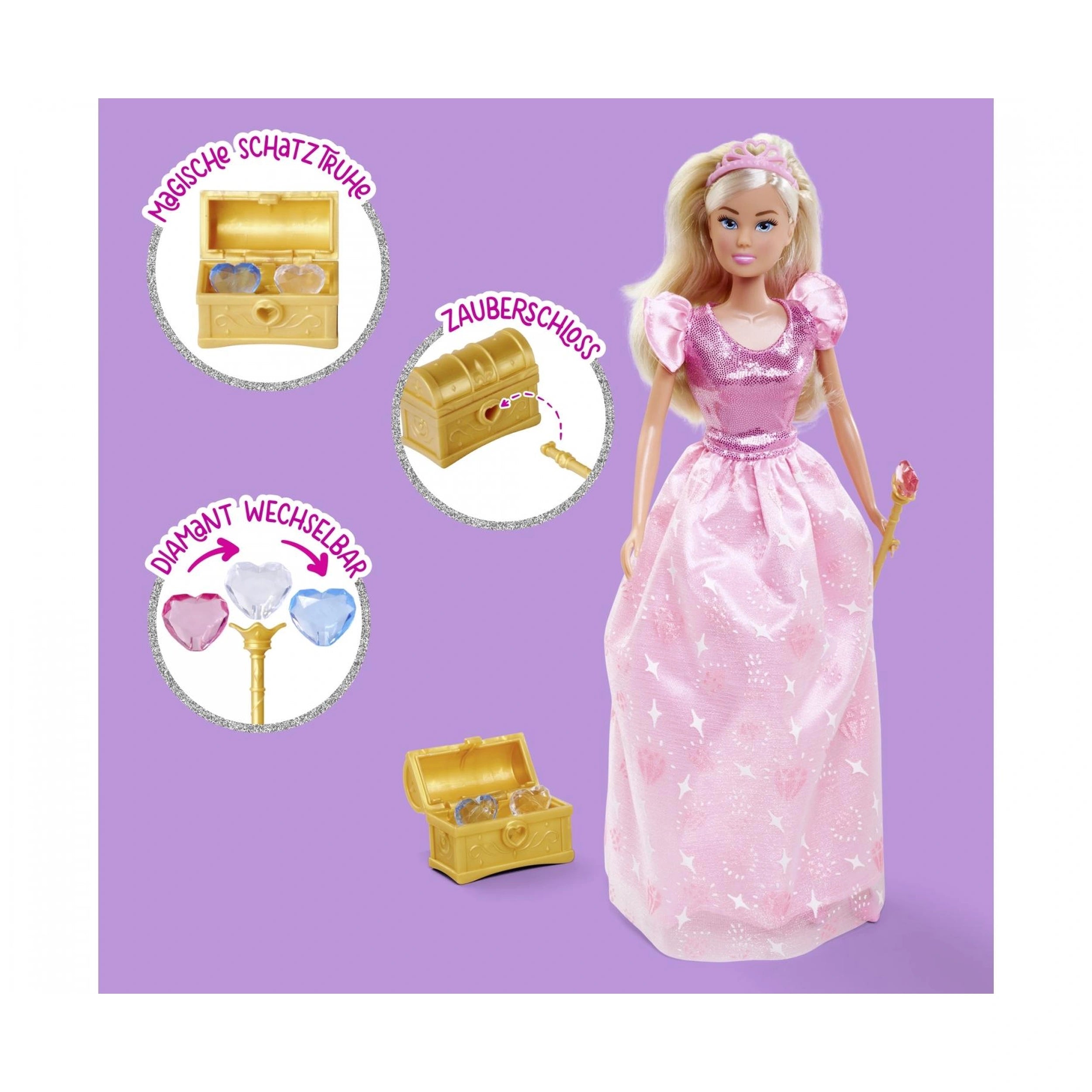Simba - Poupée Steffi LOVE Princesse avec Coffre au Trésor - Ensembles de Jeux de Poupées & Figurines de Jouet