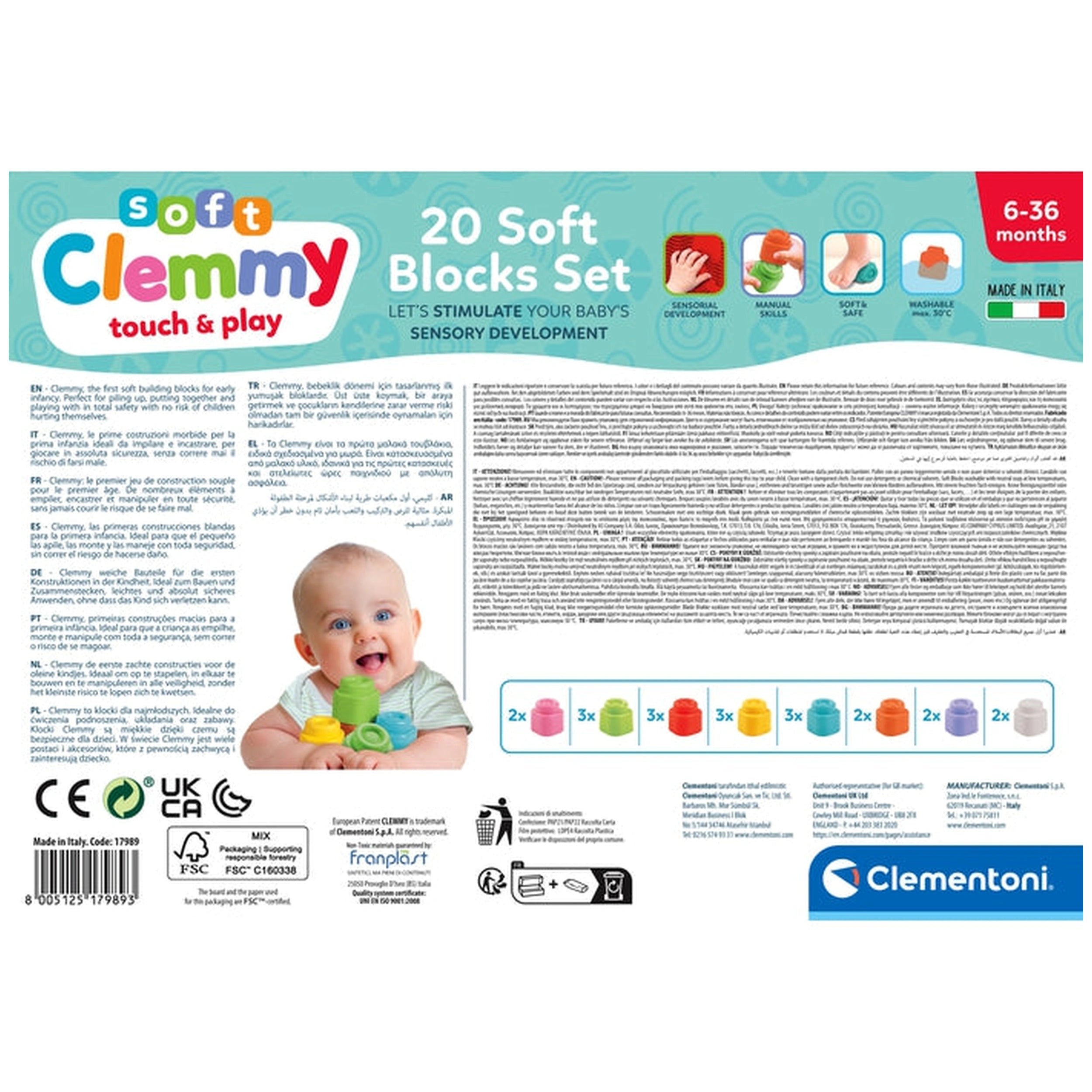 Soft Clemmy - Toucher et jouer 20 blocs de construction souples jouets d'activité pour bébé