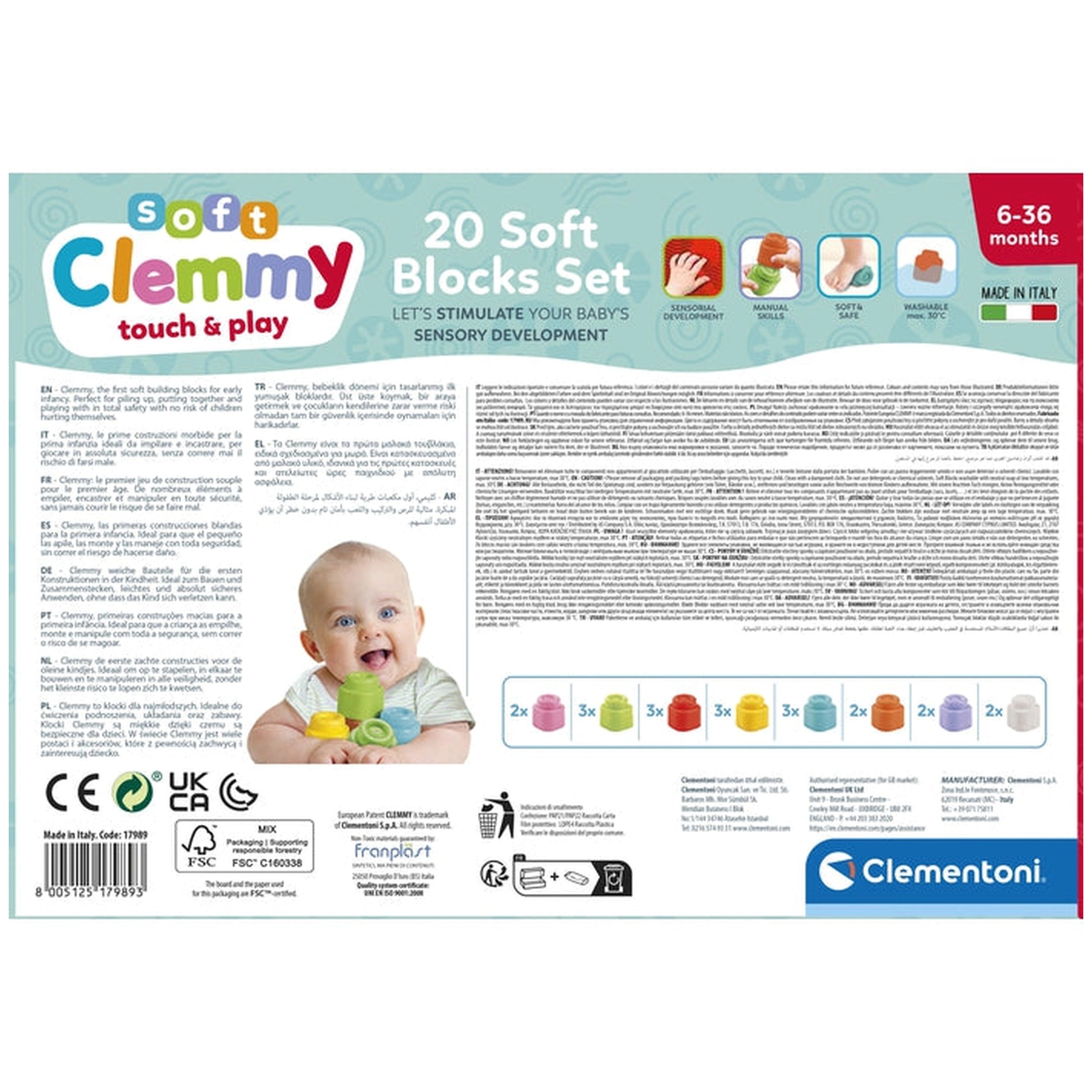 Soft Clemmy - Toucher et jouer 20 blocs de construction souples jouets d'activité pour bébé