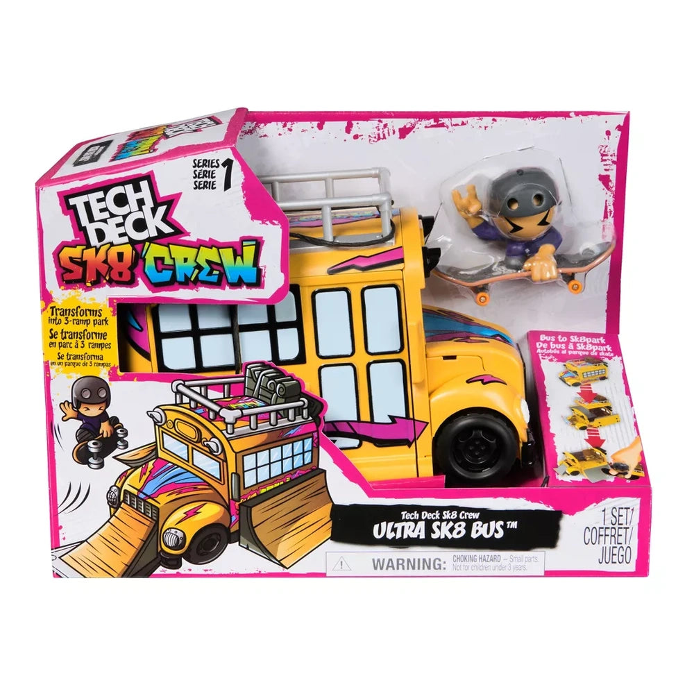 Tech Deck Sk8 Crew – Ultra Sk8 Bus, skatepark transformable 2 en 1