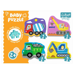 Trefl - 4 Puzzles en 1 en Forme - Puzzles - +2 - Véhicules de Construction Classiques - TRF36072