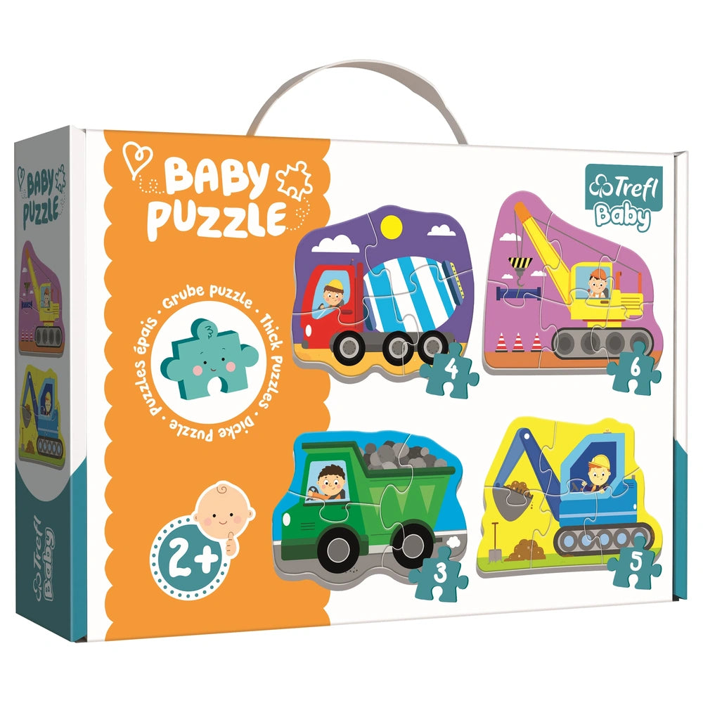 Trefl - 4 Puzzles en 1 en Forme - Puzzles - +2 - Véhicules de Construction Classiques - TRF36072