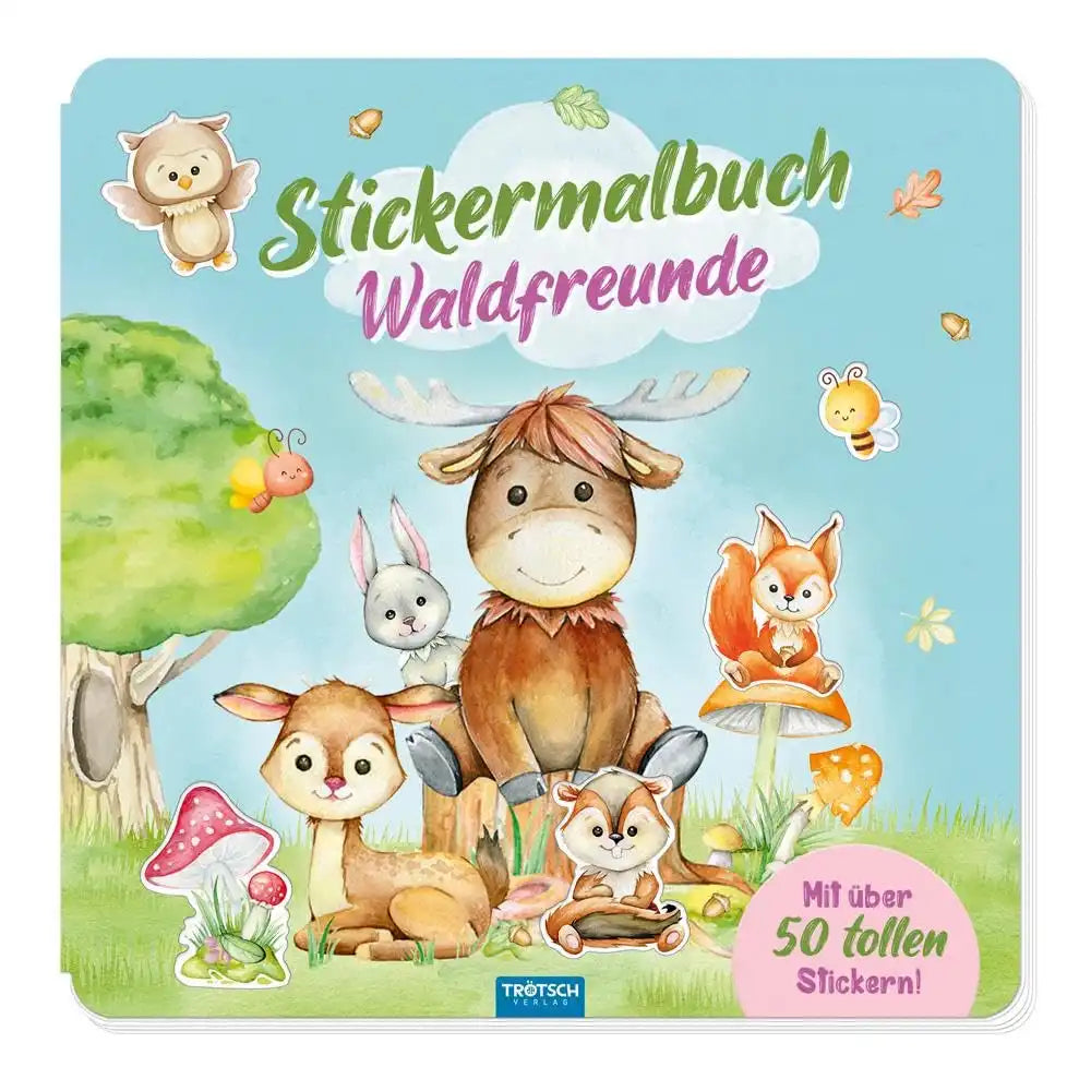 Trötsch Verlag - Livres - Stickermalbuch Waldfreunde - Animaux de la forêt - 3 Ans+ - Jeu créatif