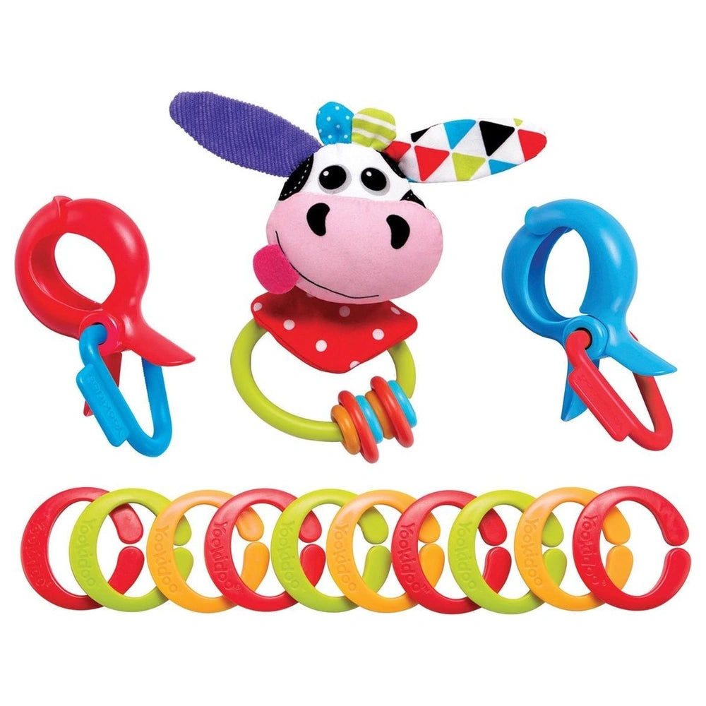 Yookidoo - Clips, Rattle 'N' Links Cow Toy Set - Jouets d'activité bébé - 0M - YKD40153